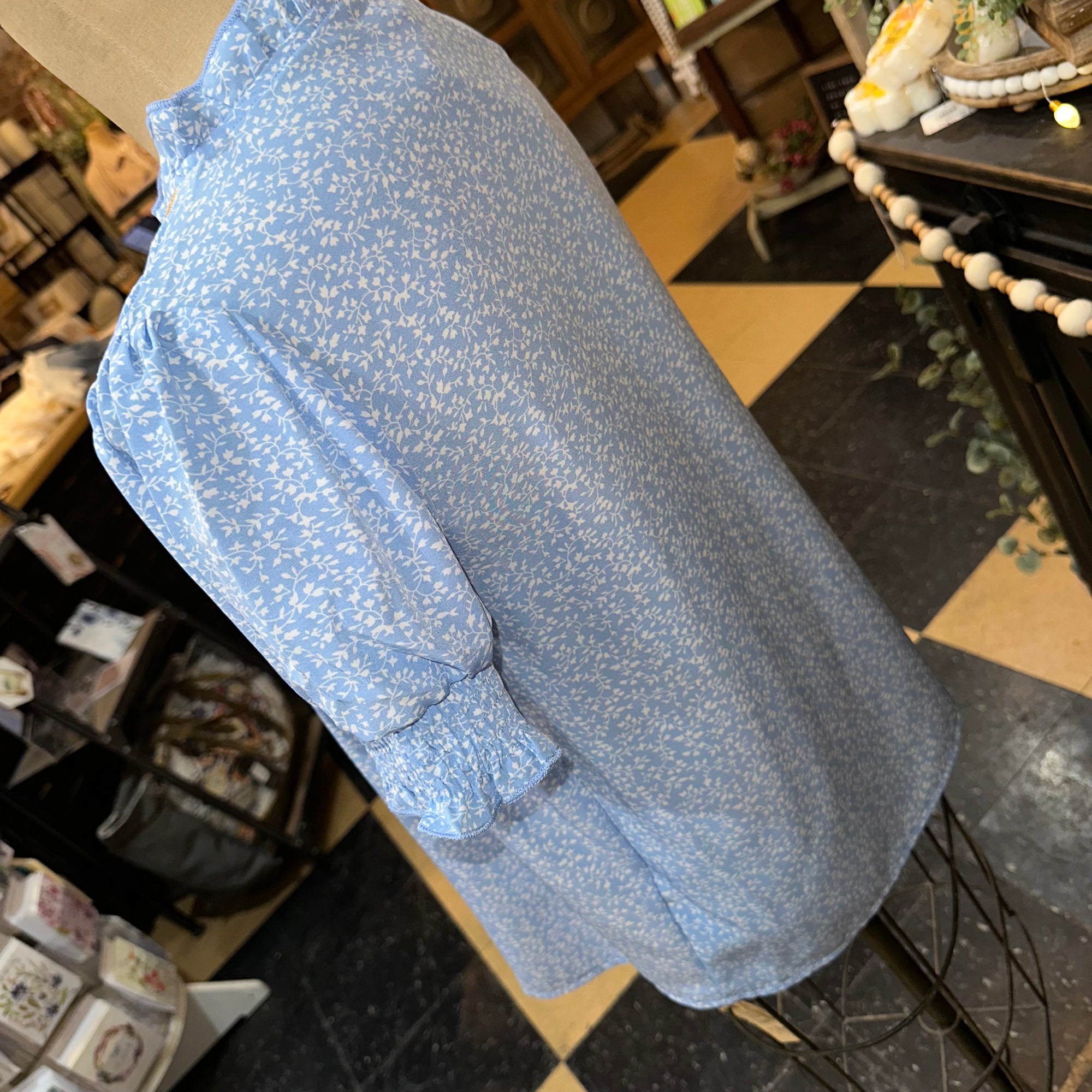 Embroidered Floral Smocked Blouse