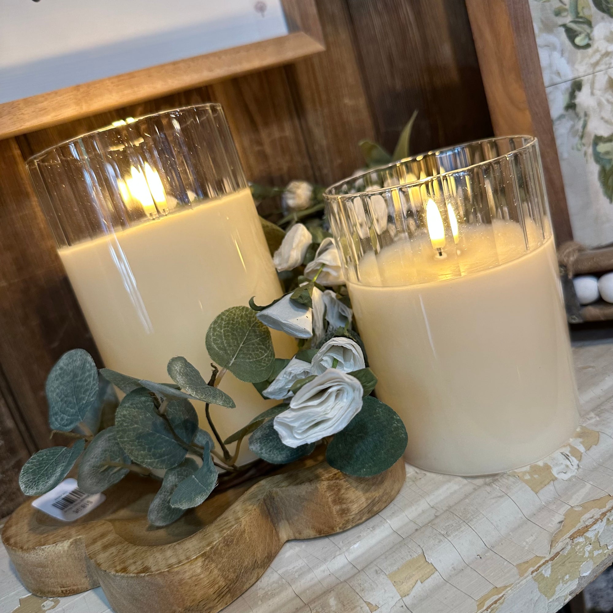 Rippled Glass Vase Candle | Cream | Battery Operated