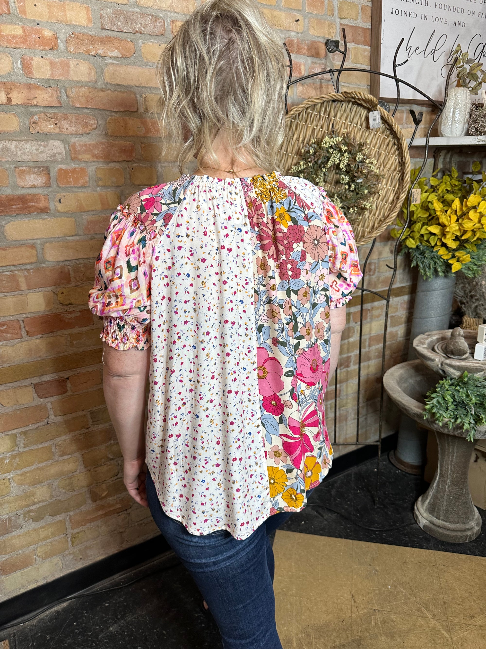 Floral Mix Peasant Blouse