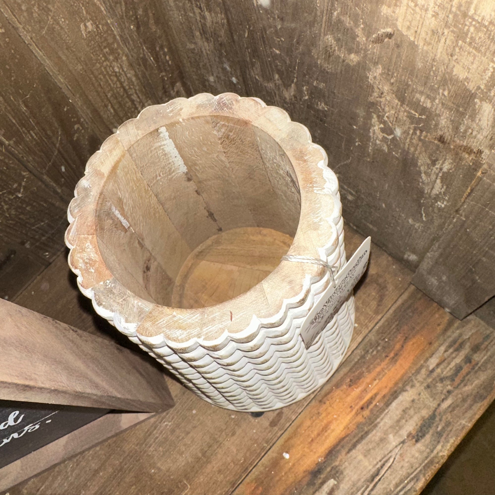 Carved Wood Checkered Vase | 8"