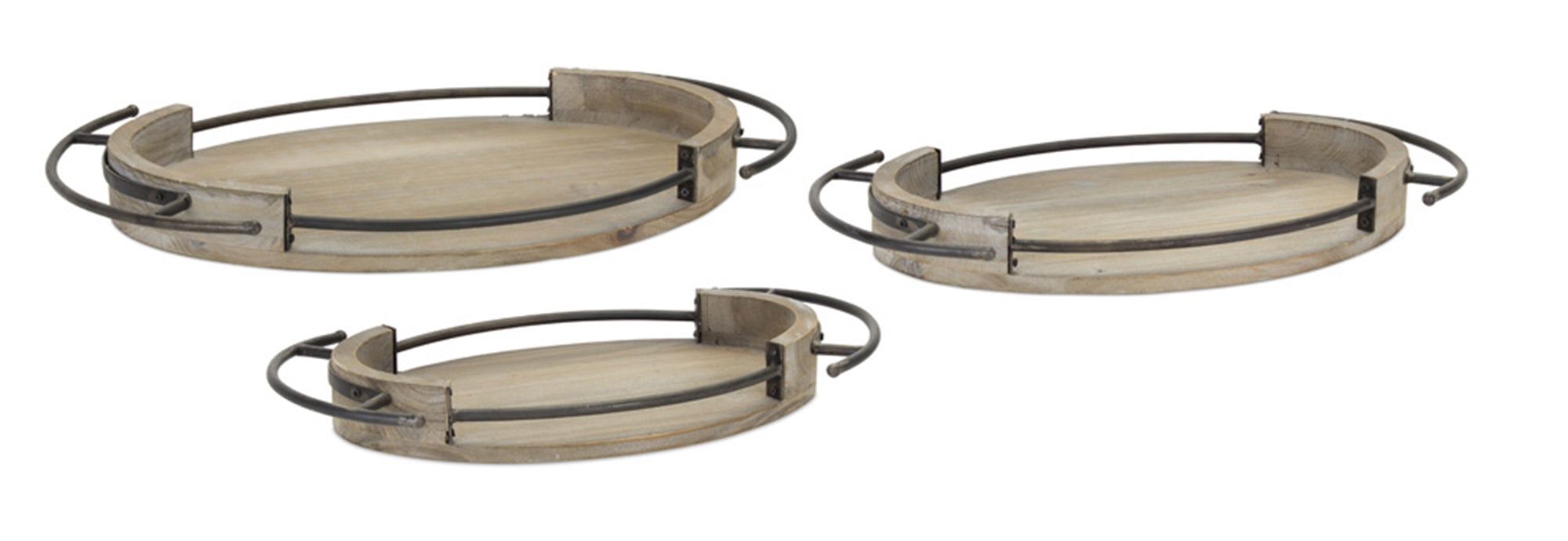 Industrial Wood & Metal Tray | Oval