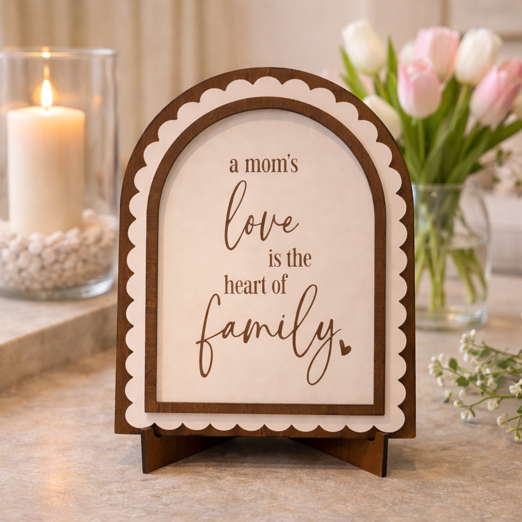 A Mom’s Love Is the Heart of the Family | Handmade Arched Art with Easel