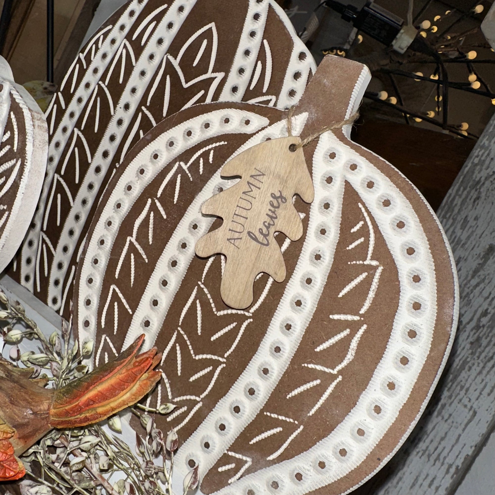 Carved Wood Harvest Pumpkin