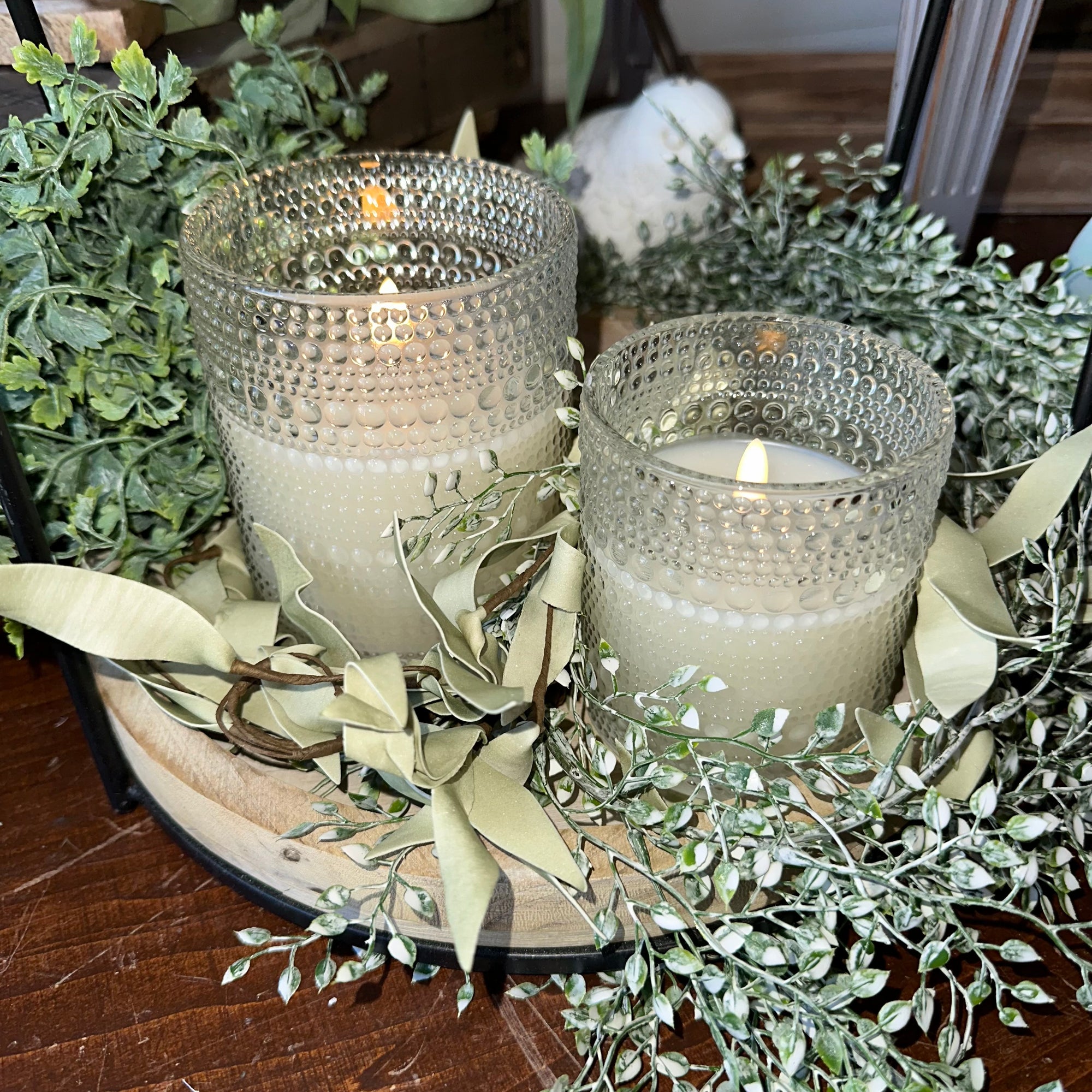 Beaded Glass Vase Candle | Cream | Battery Operated