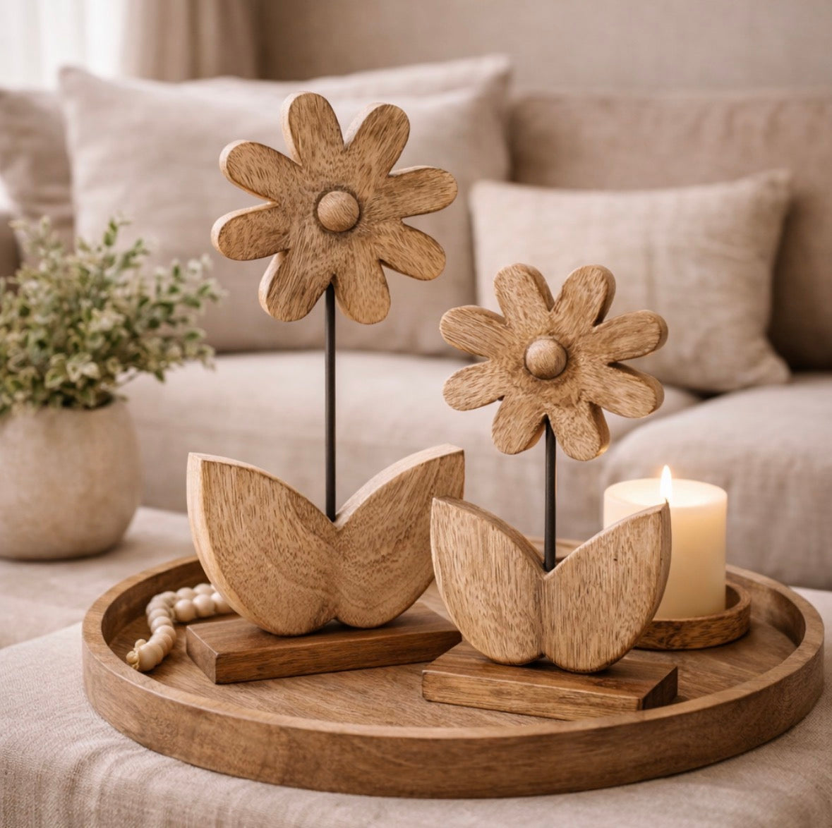 Wood Flower Decorative Accent | 2 Sizes