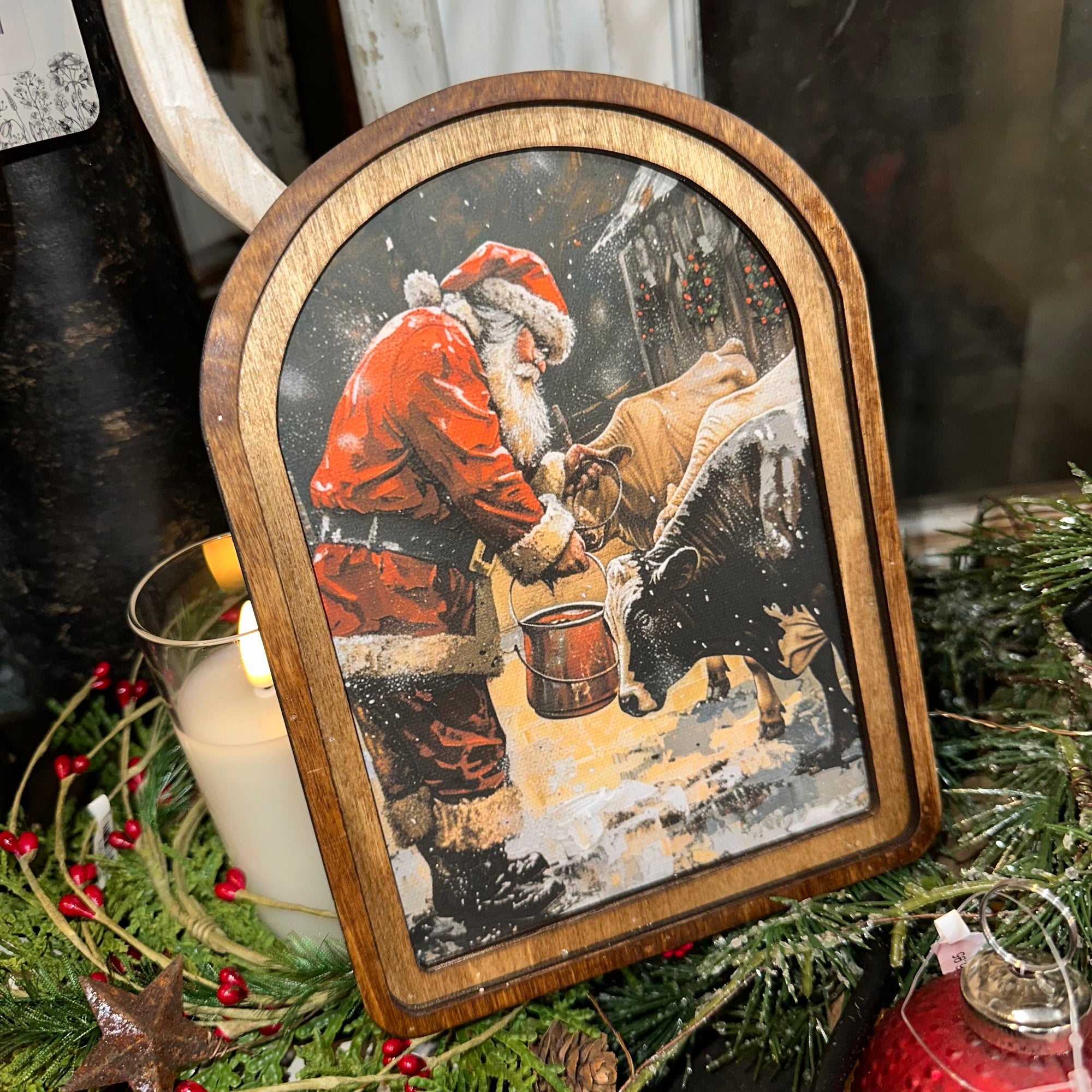 Santa with Cows | Arched Art