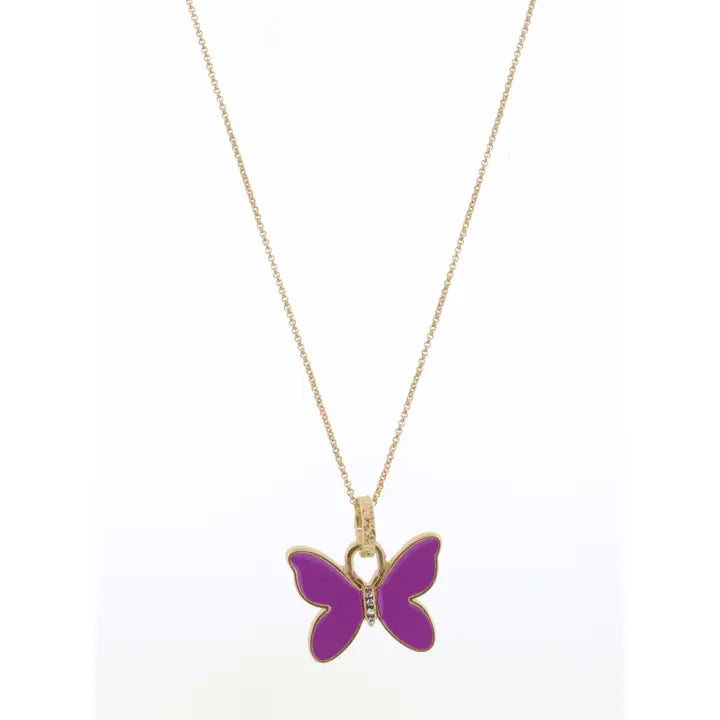 Butterfly Purple Enamel Necklace | 14" | Child's