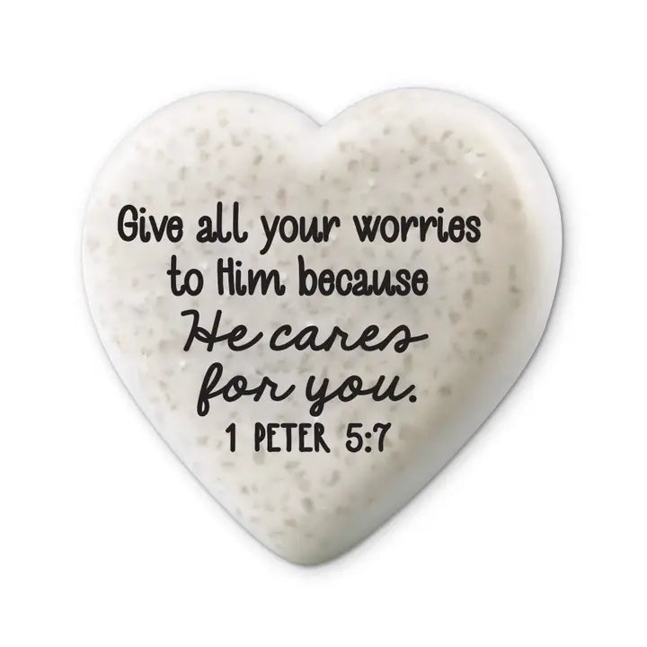 Give All Your Worries to Him | Scripture Stone Heart