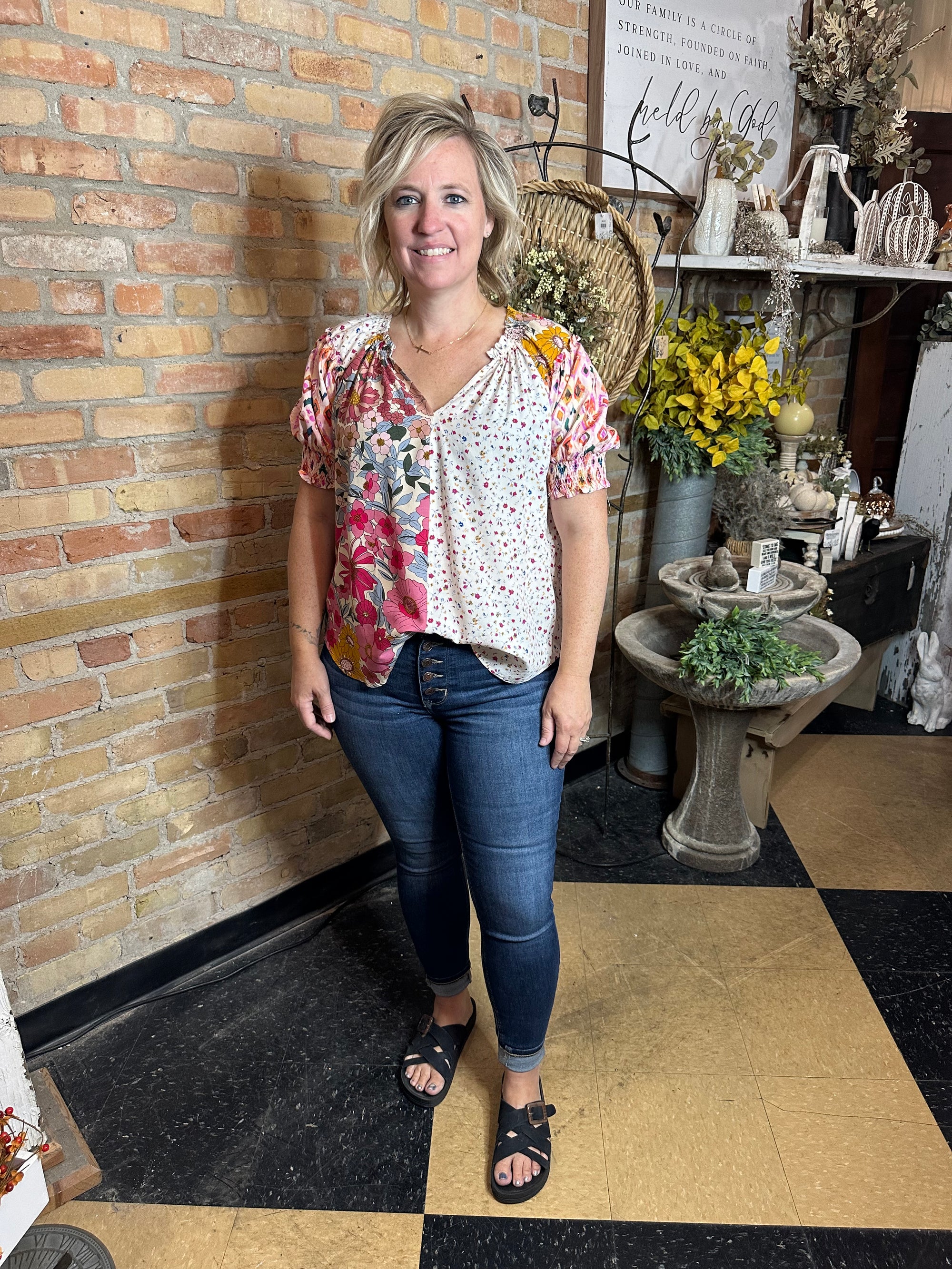 Floral Mix Peasant Blouse