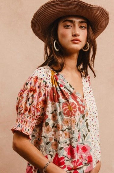 Floral Mix Peasant Blouse