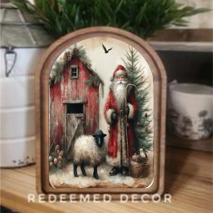 Santa with Sheep | Arched Art