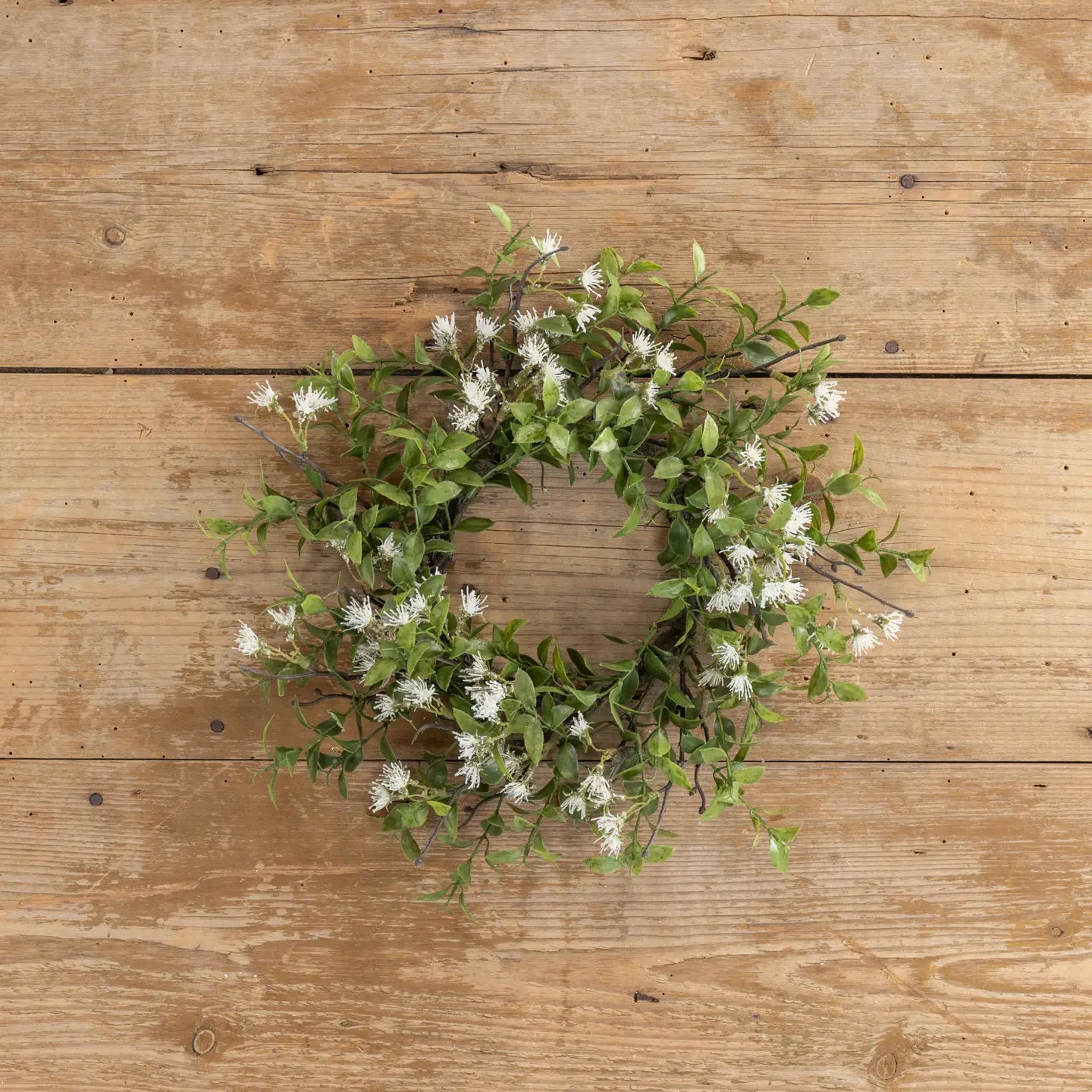 Tea Leaf with White Flowers Candle Ring | 12"