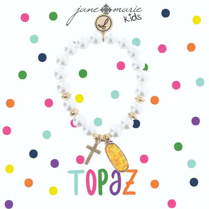 Birthstone, Pearl & Cross | Bracelet | Child's
