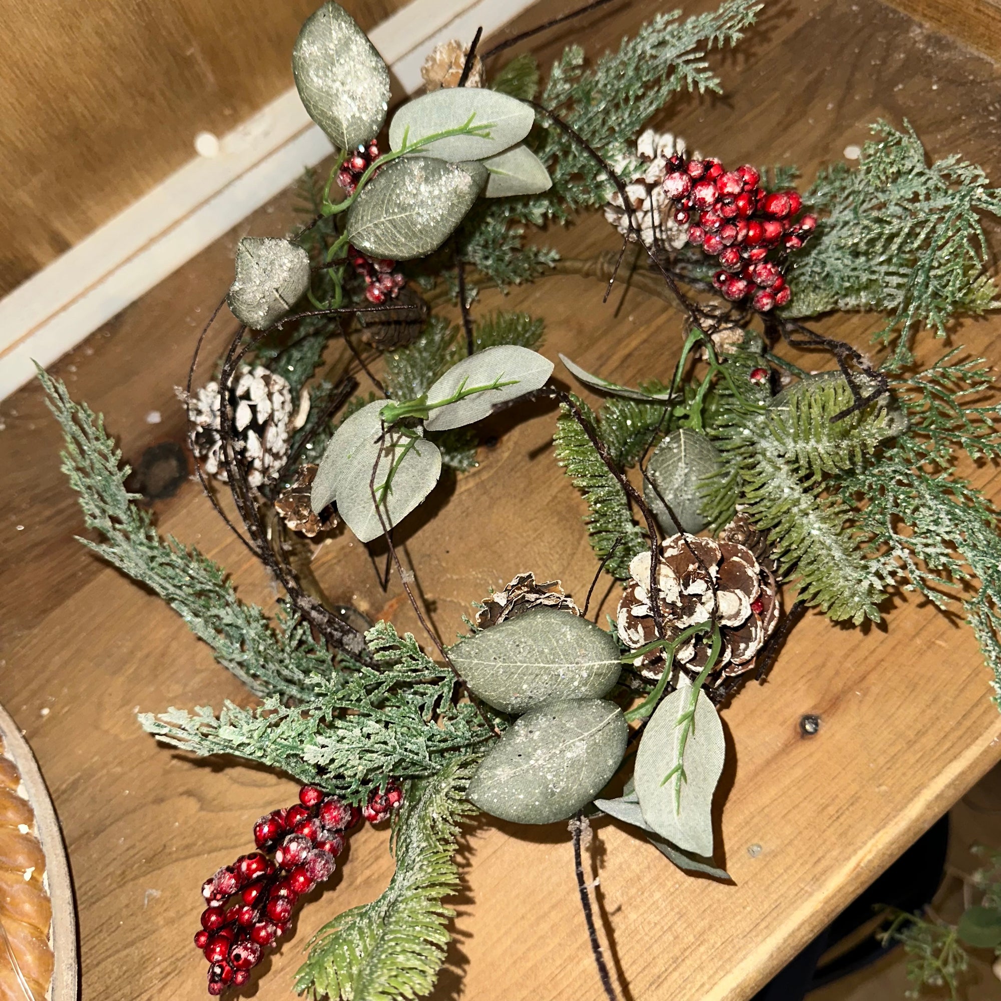Frosted Pine, Red Berries & Pinecones Ring