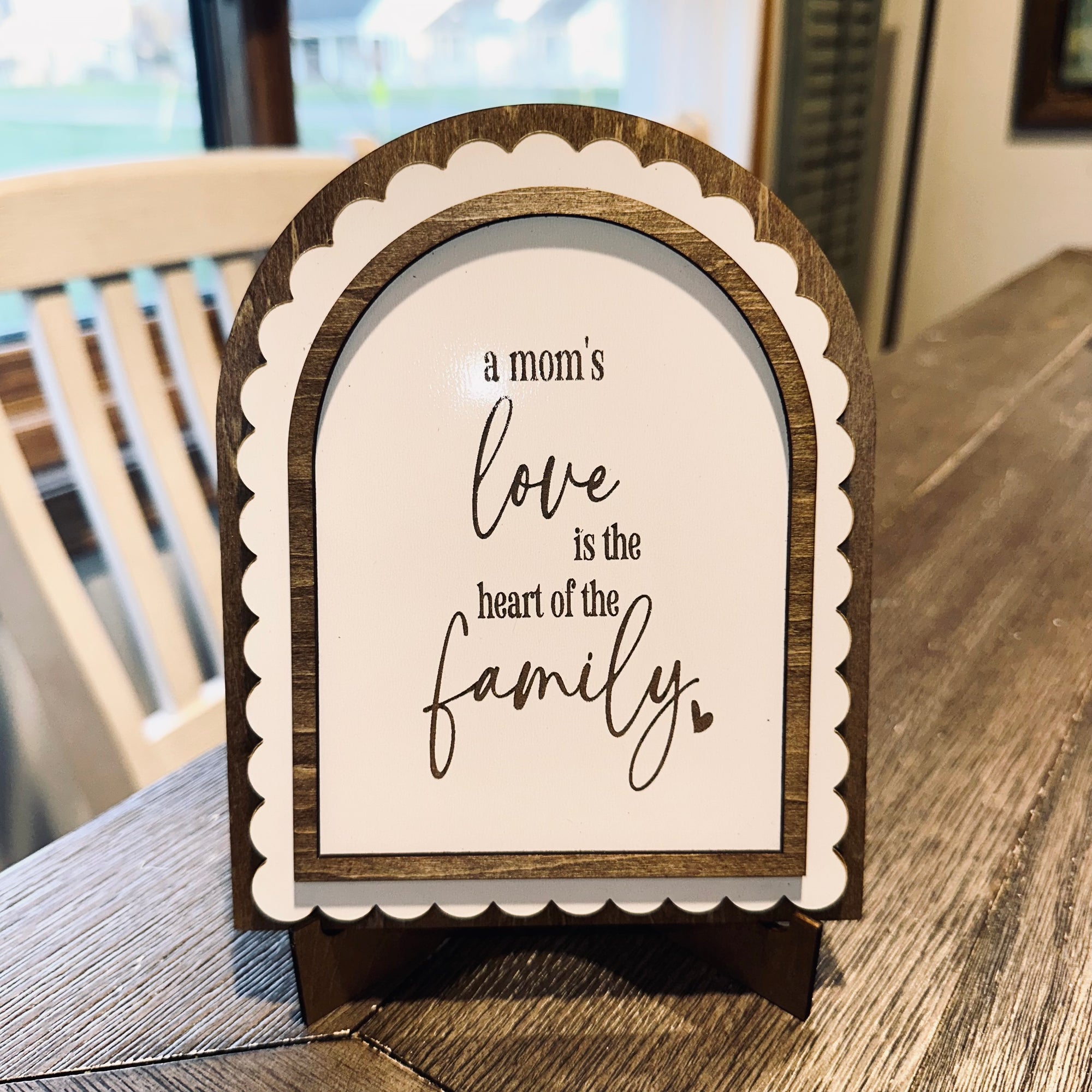 A Mom’s Love Is the Heart of the Family | Handmade Arched Art with Easel