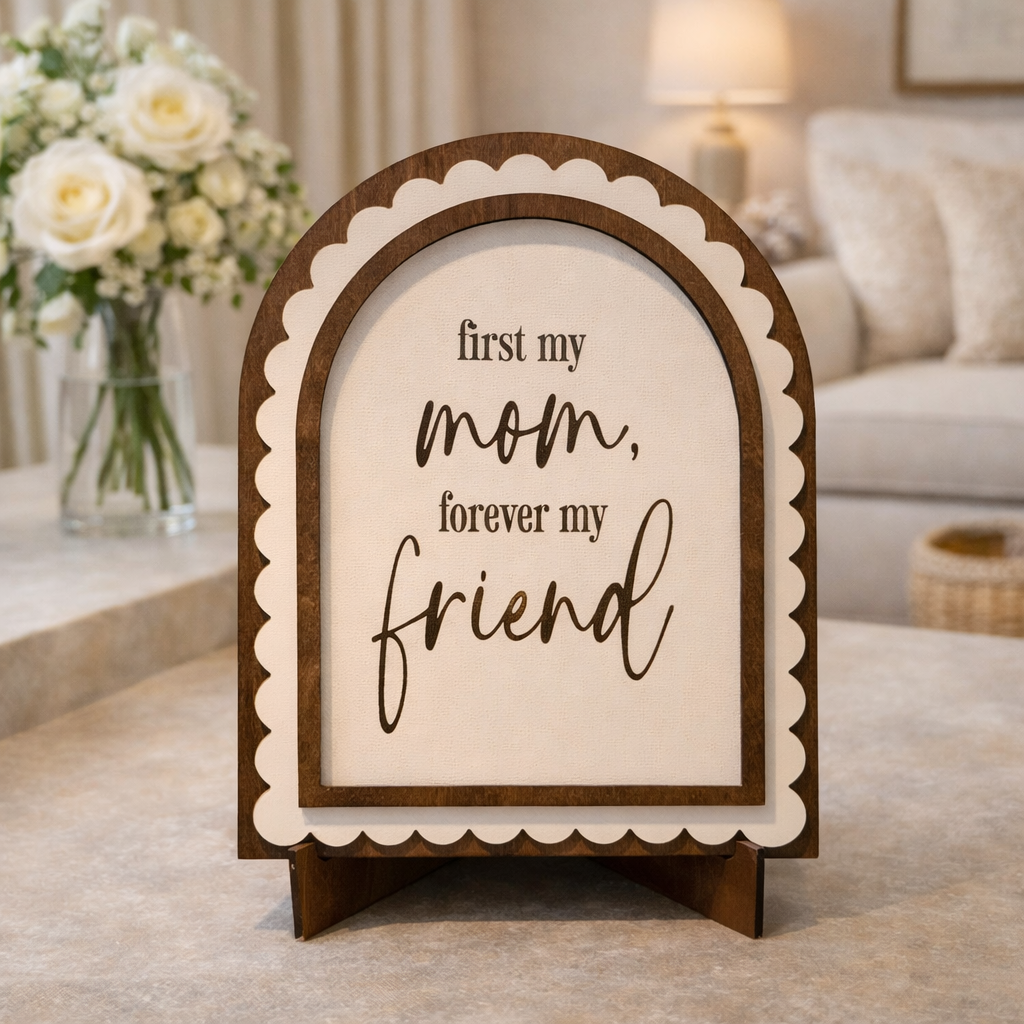 First My Mom, Forever My Friend | Handmade Arched Art with Easel