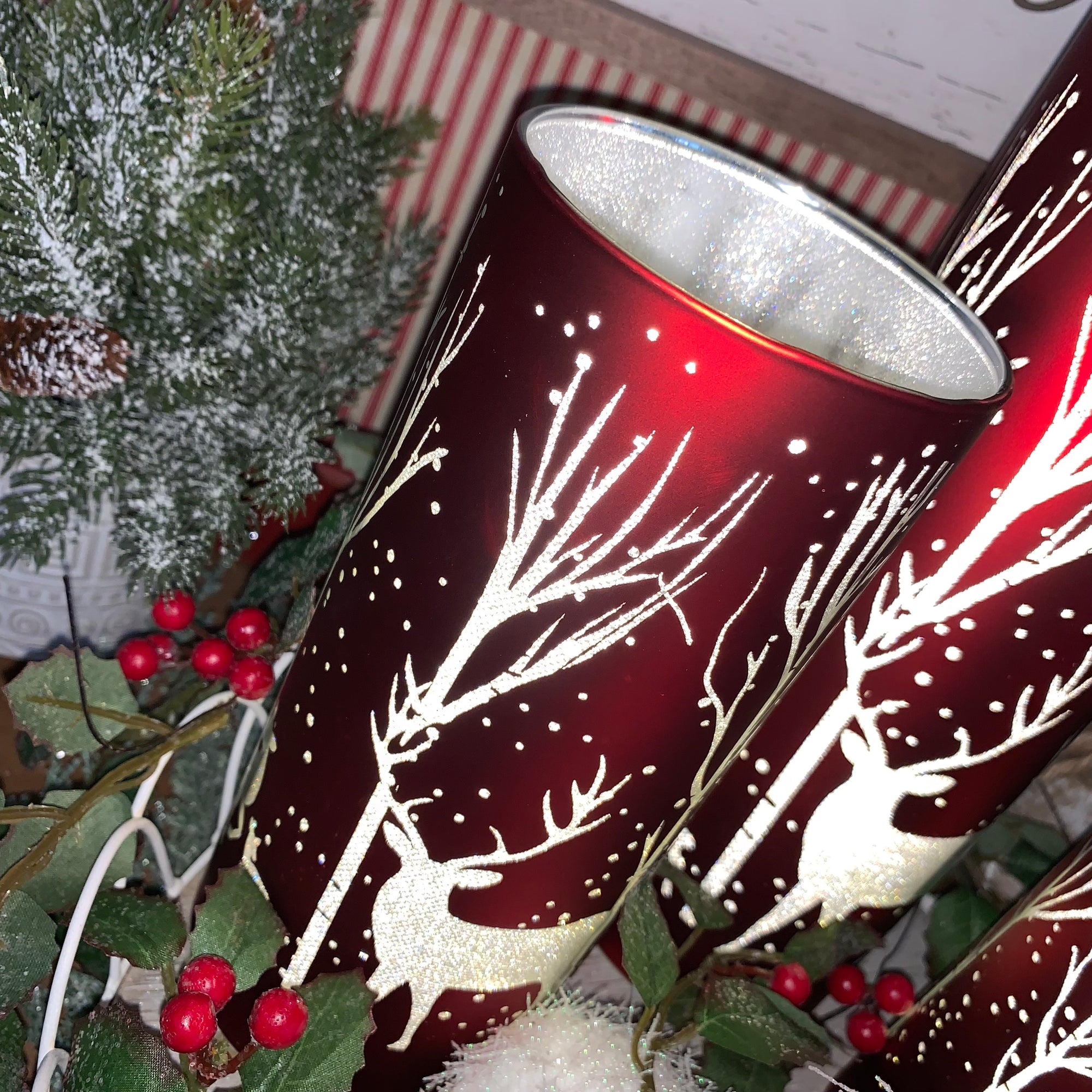 Winter Deer Lantern | Red | Battery Operated