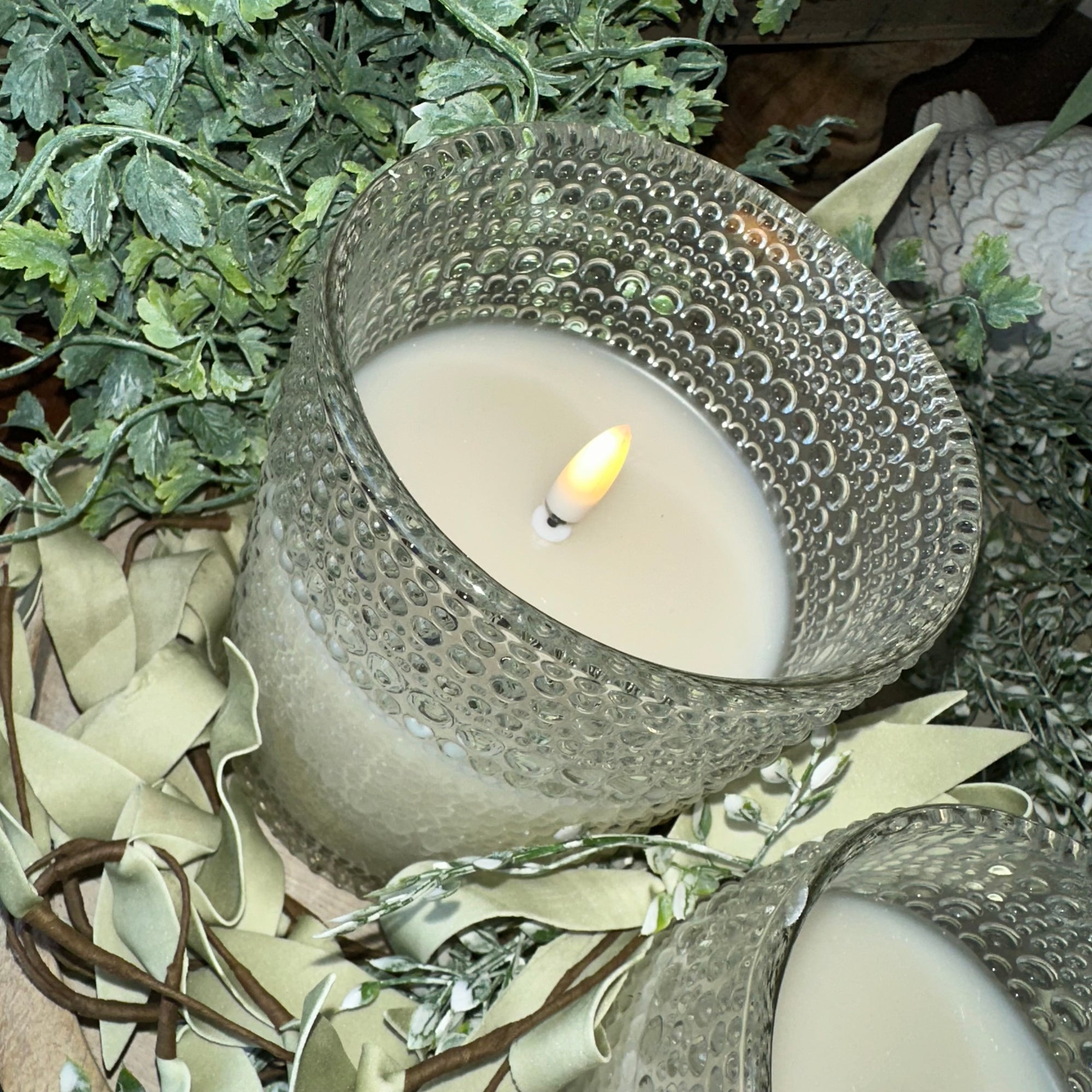 Beaded Glass Vase Candle | Cream | Battery Operated