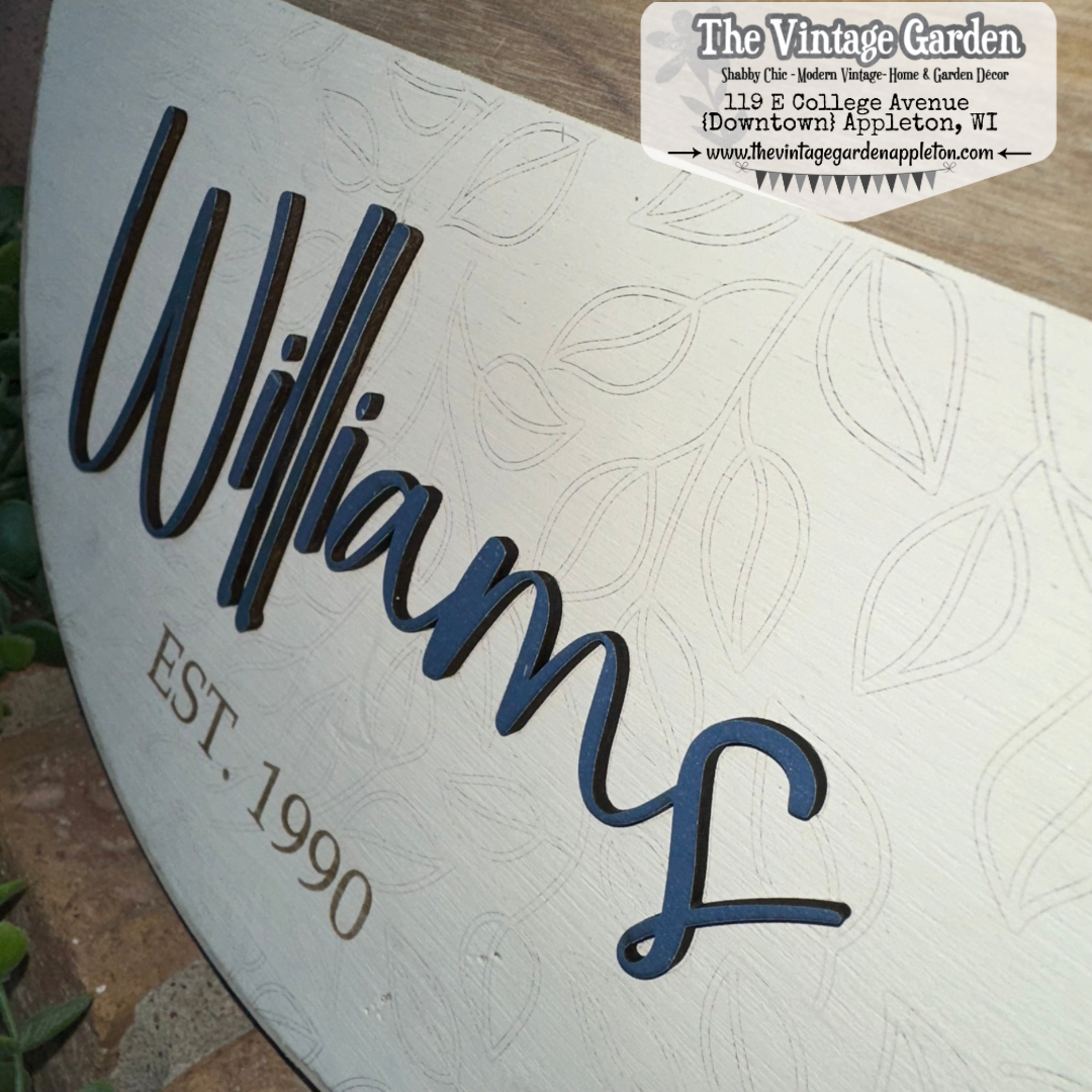 Monogrammed Family & Established Date Sign | Leaves | Custom Sign