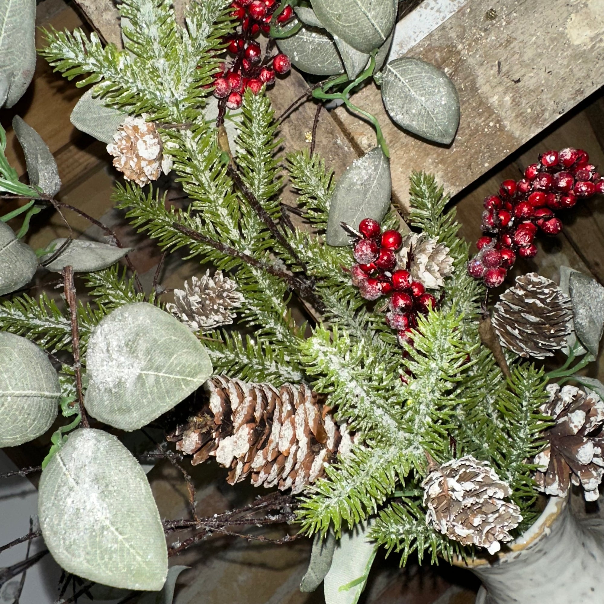 Pine, Red Berries & Pinecones Bush