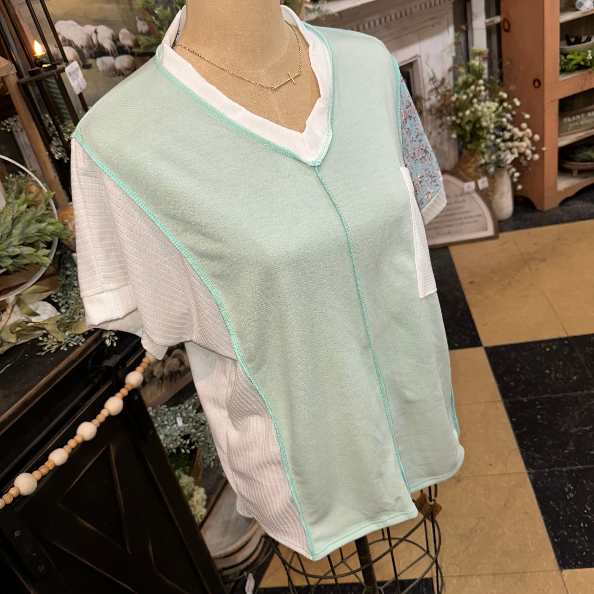 Floral & Mint Patchwork Top