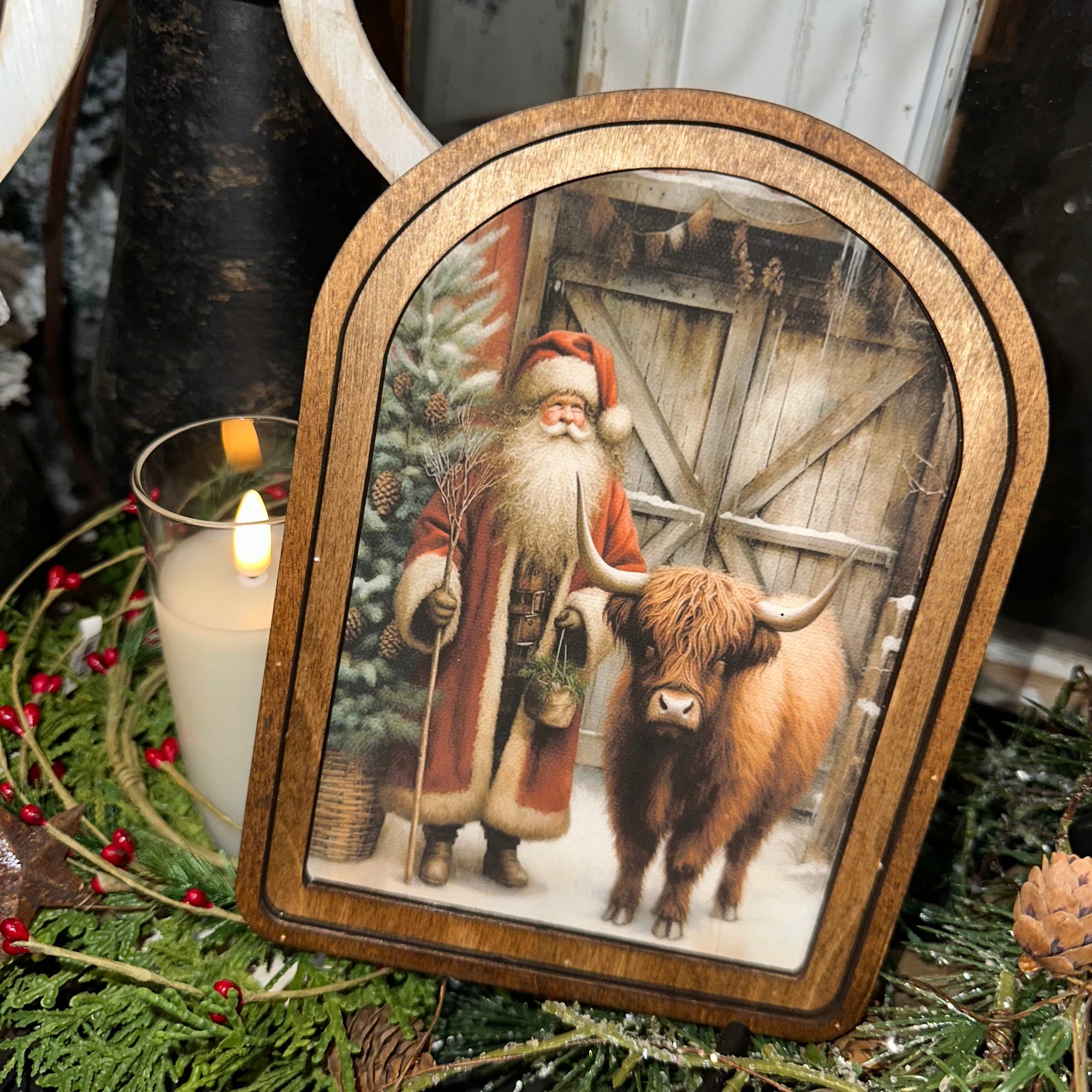 Santa with Highland Cow | Arched Art