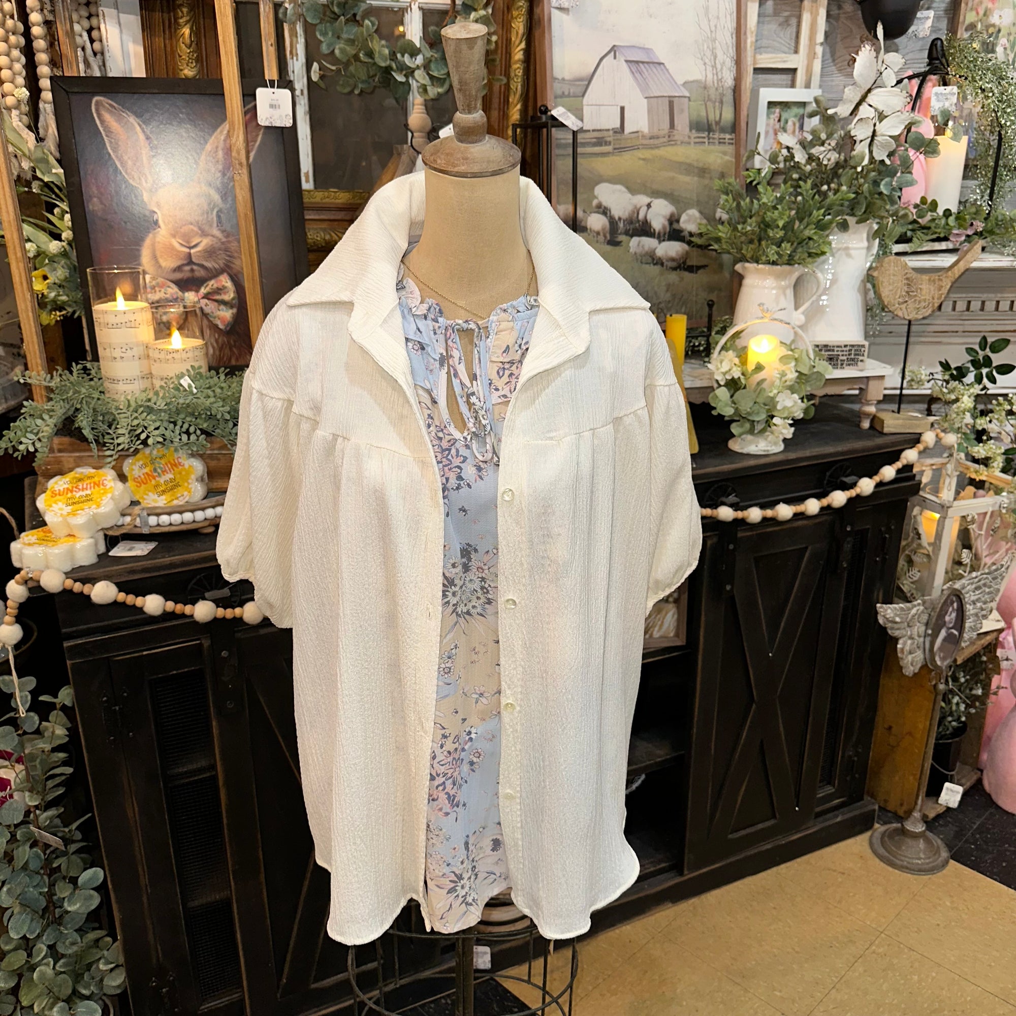 Short Sleeved Button Up Blouse | Cream