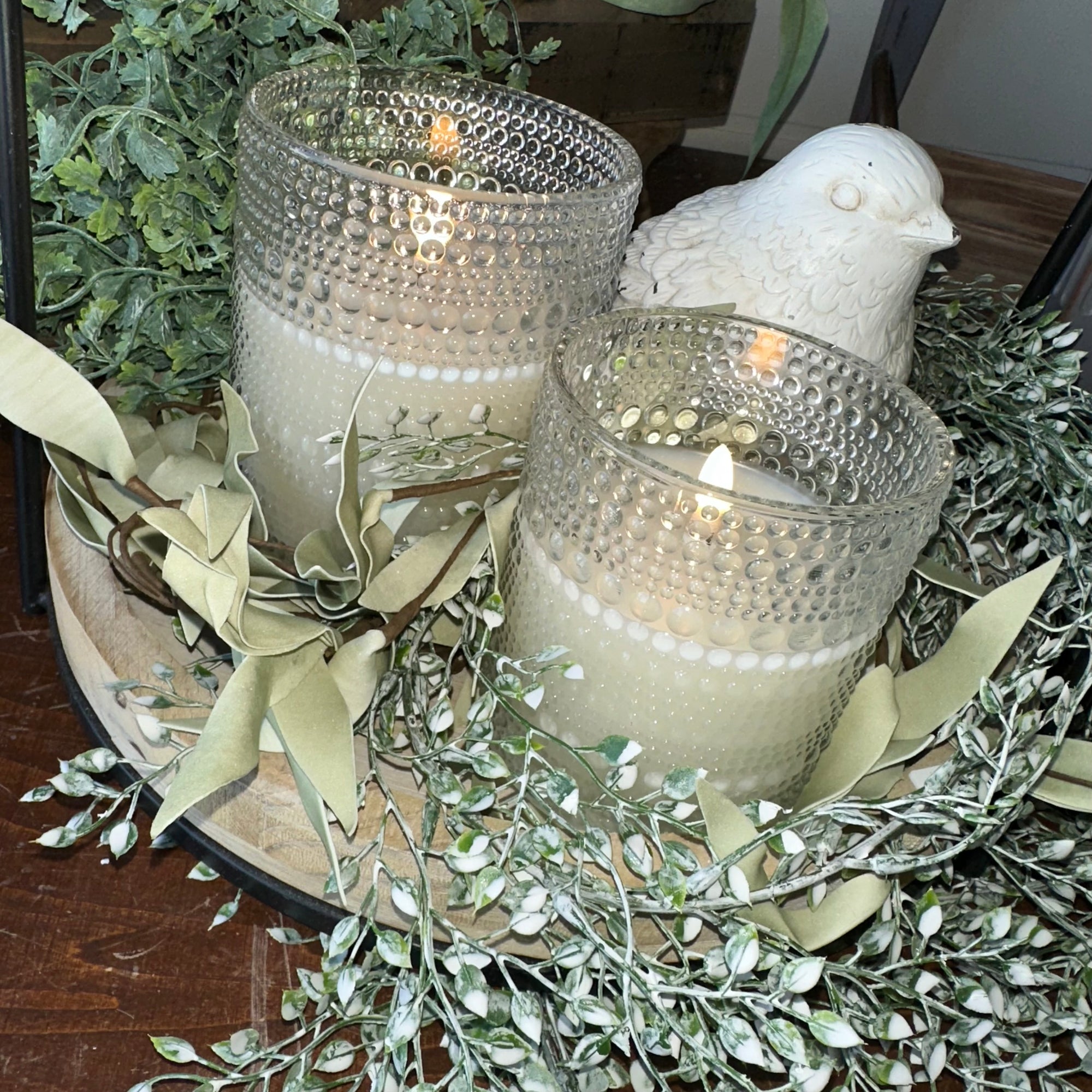 Beaded Glass Vase Candle | Cream | Battery Operated