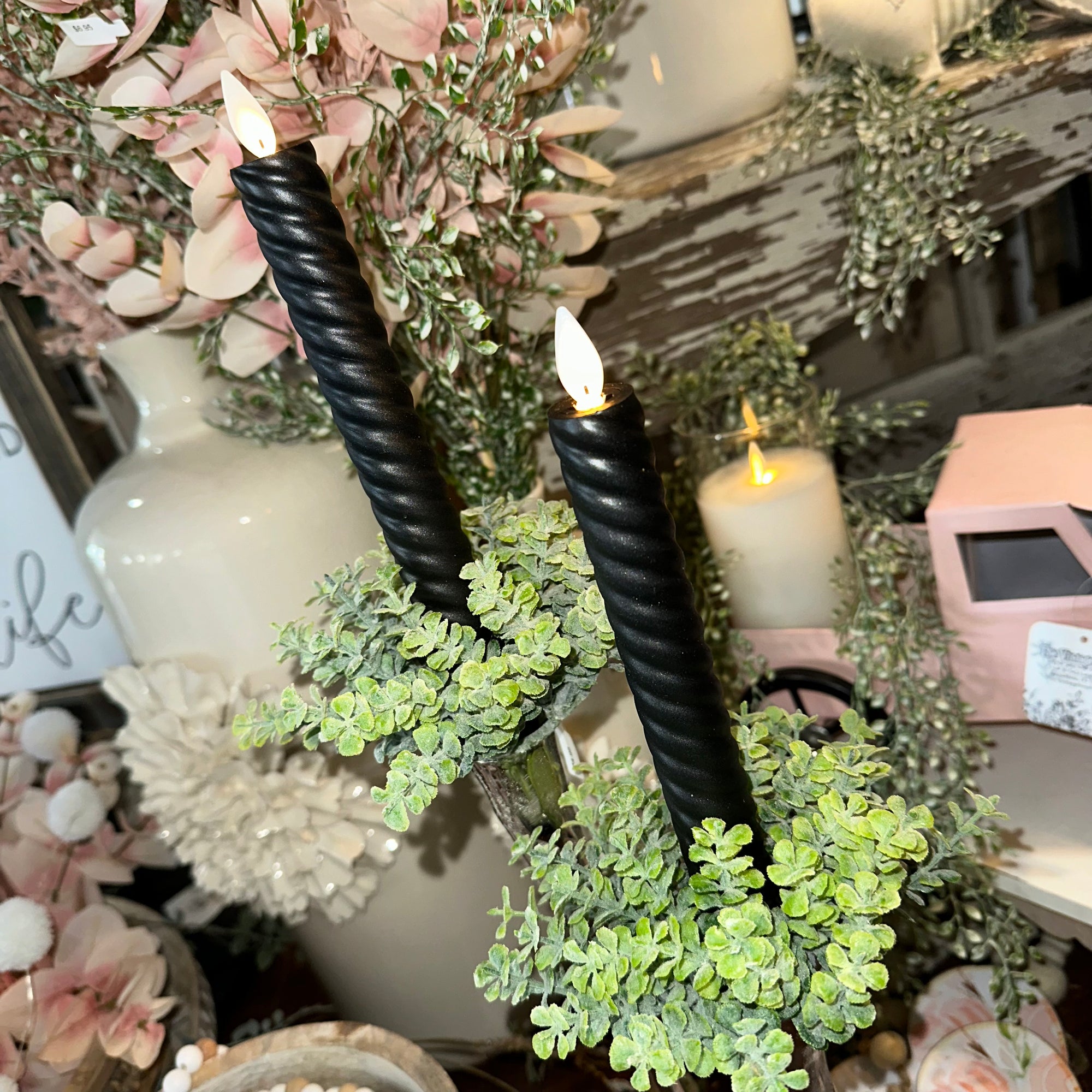 Taper Candle | Black Spiral | Flicker Flame | Battery Operated