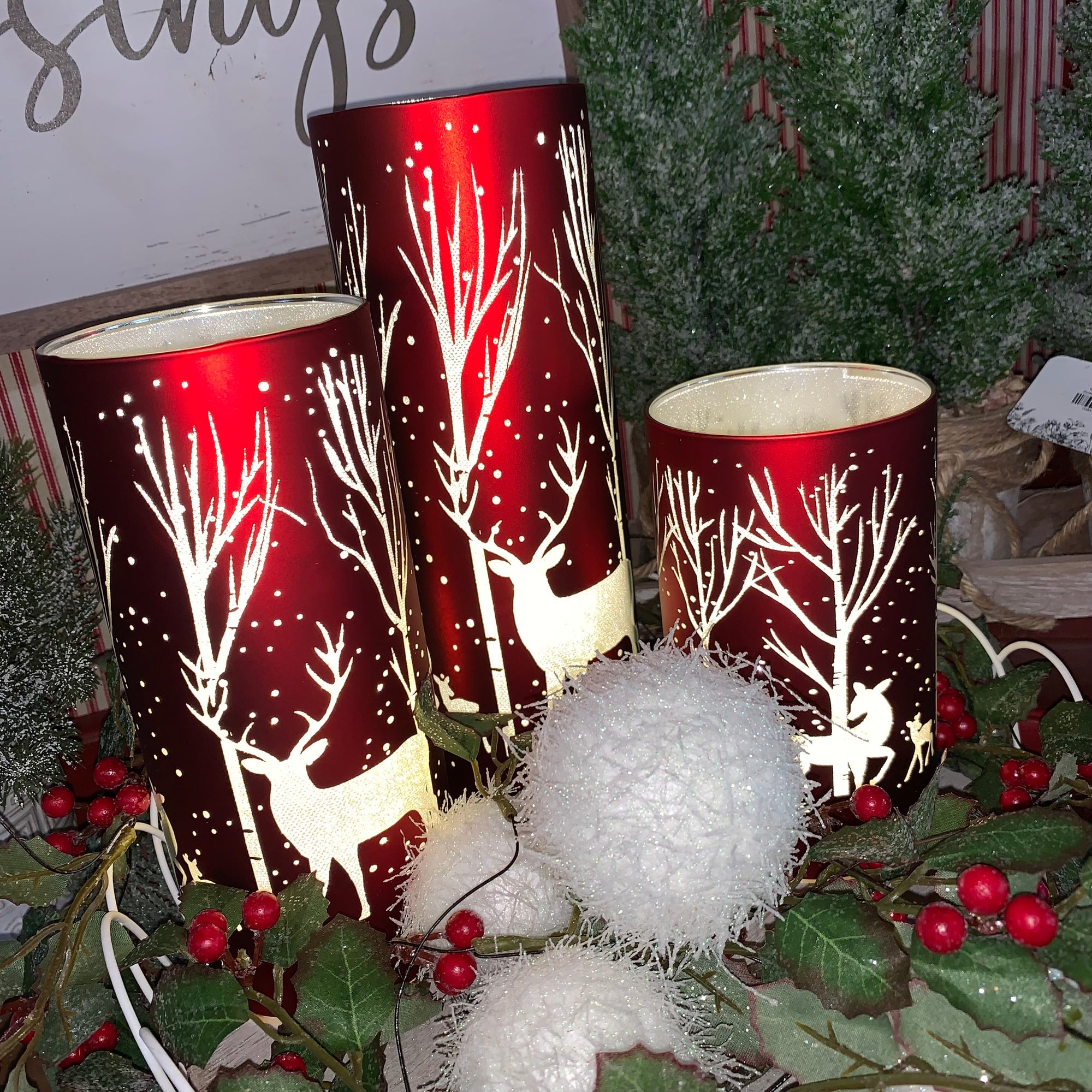 Winter Deer Lantern | Red | Battery Operated