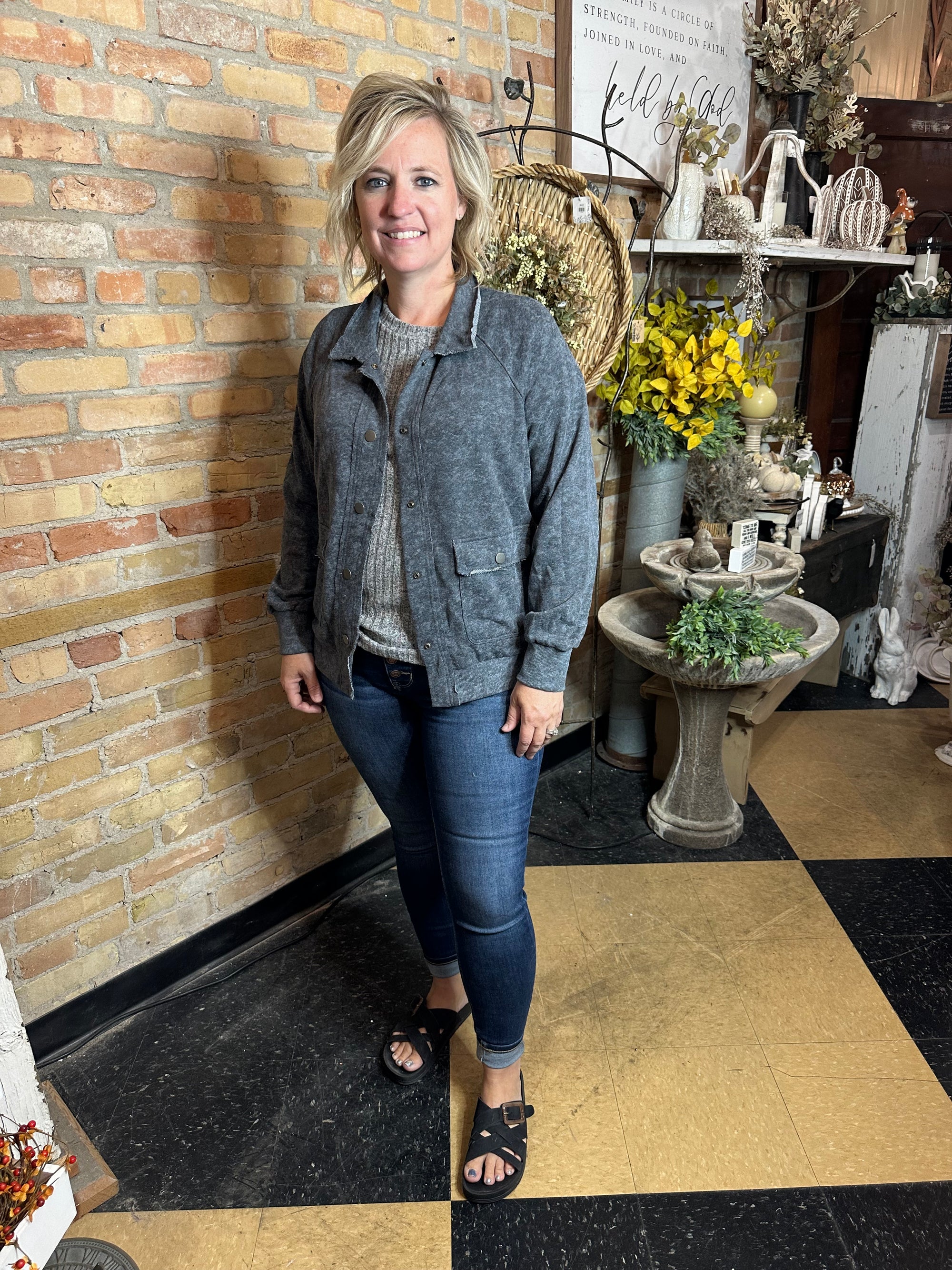 Washed Charcoal Button-Up | Snap Buttons
