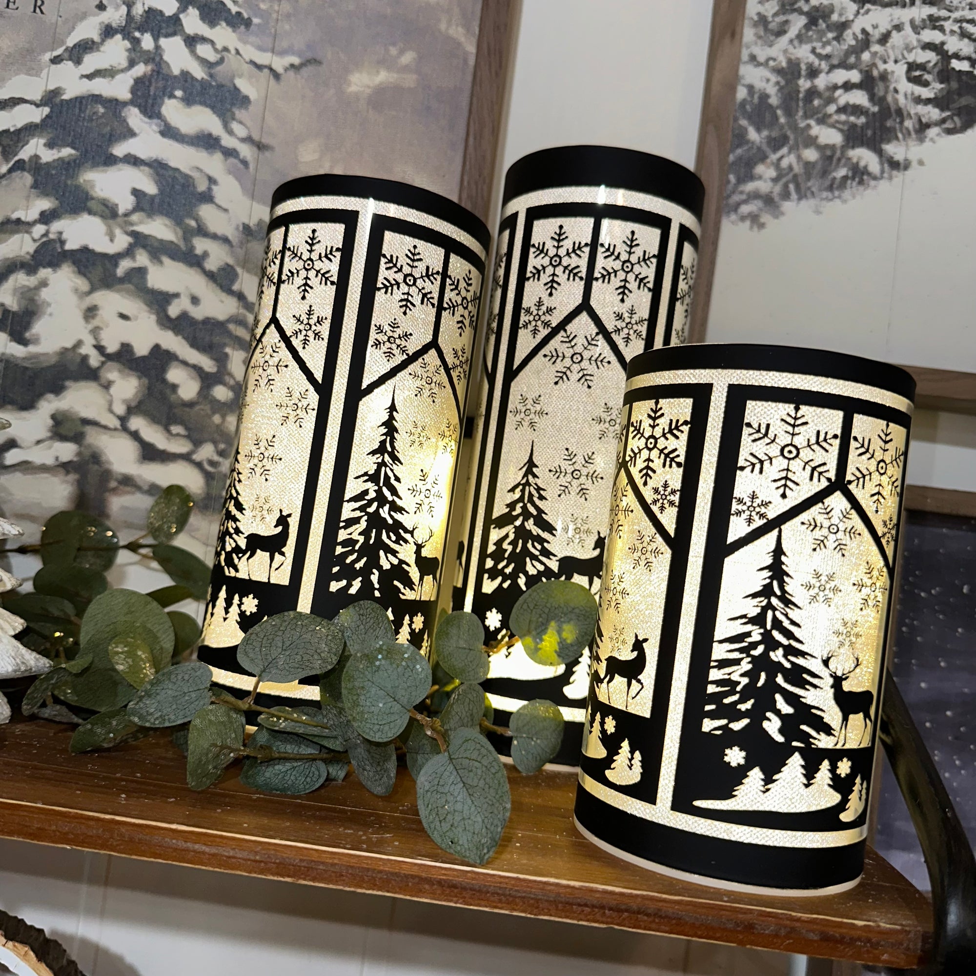 Winter Deer Lantern | Black | Battery Operated
