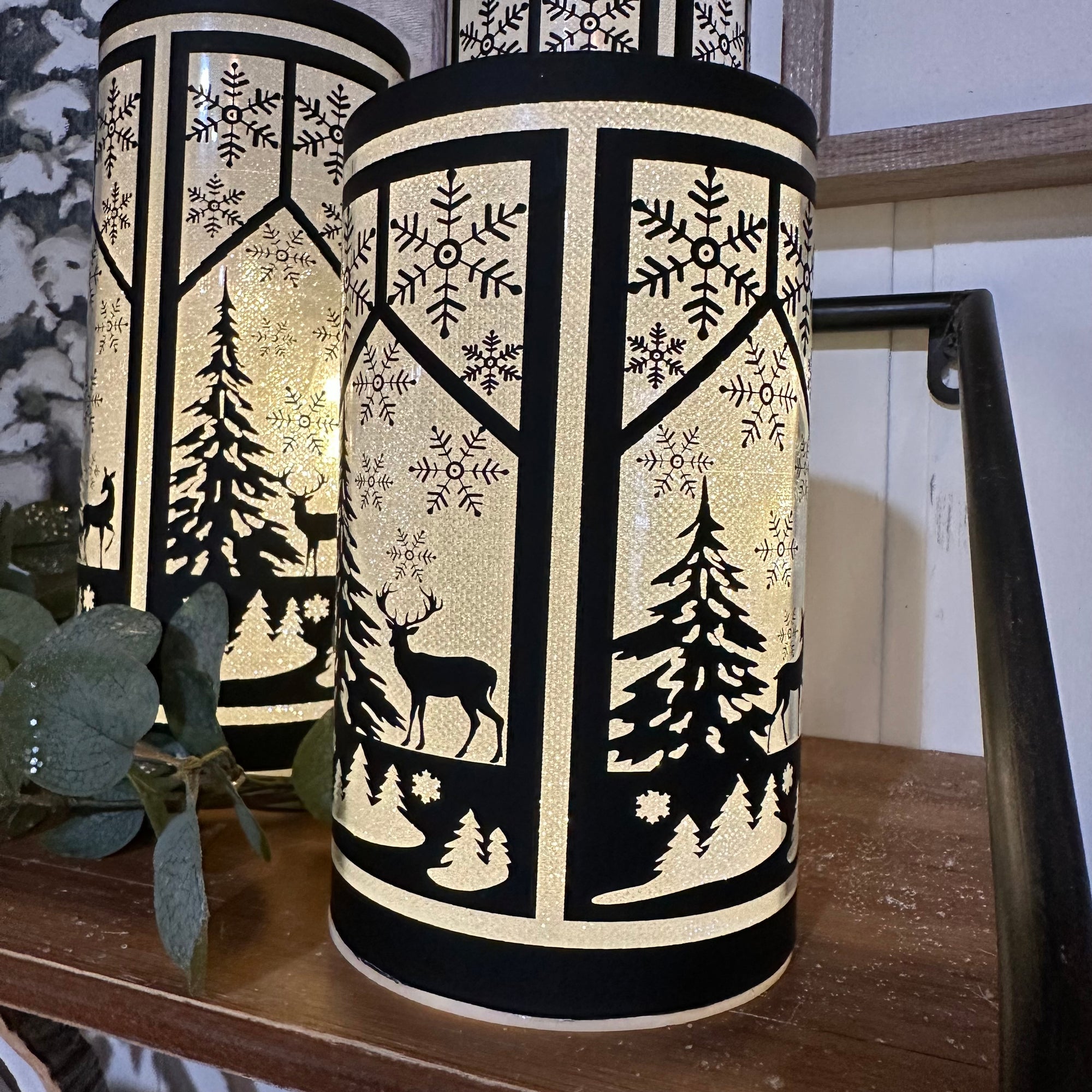 Winter Deer Lantern | Black | Battery Operated