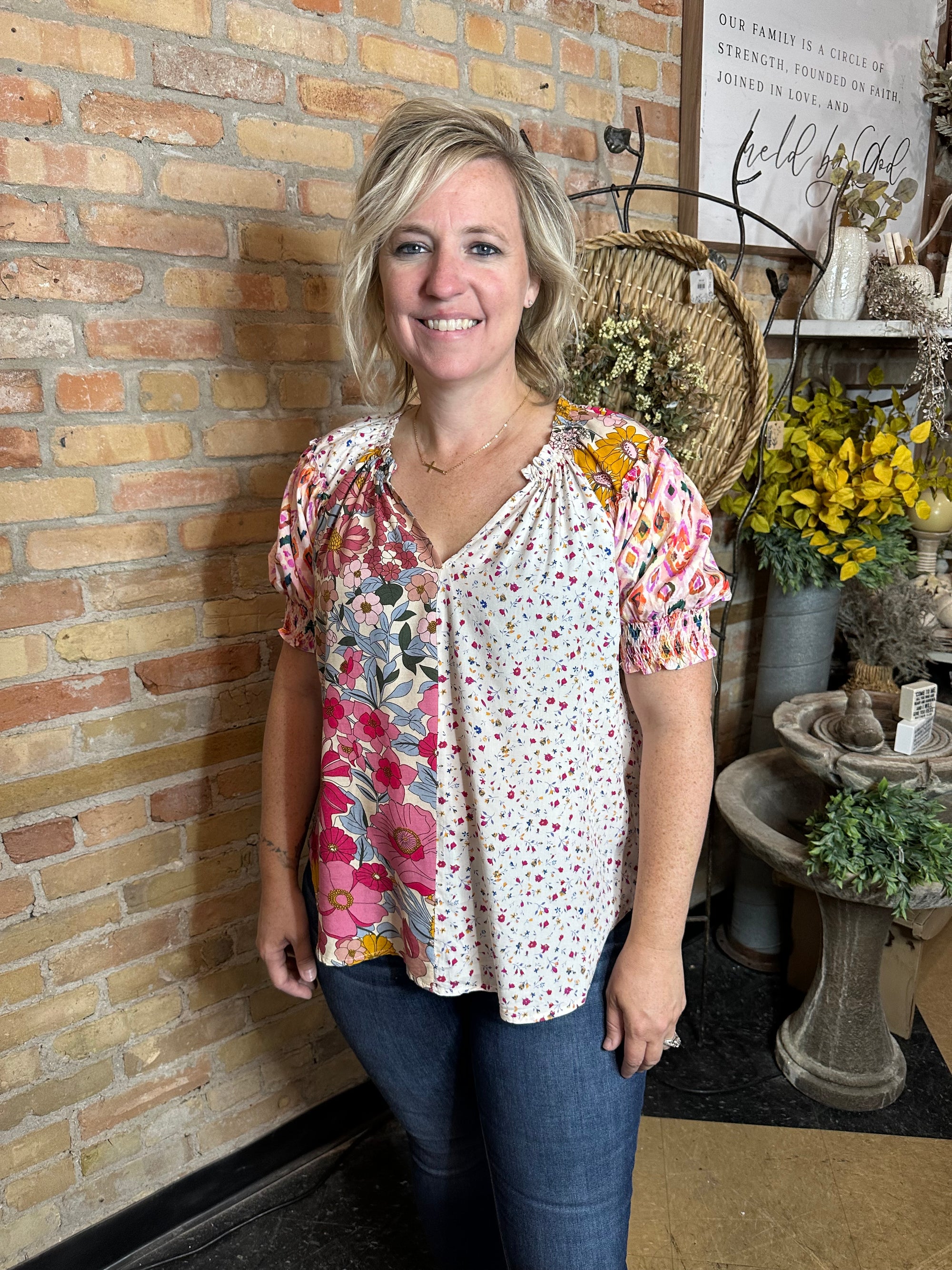 Floral Mix Peasant Blouse