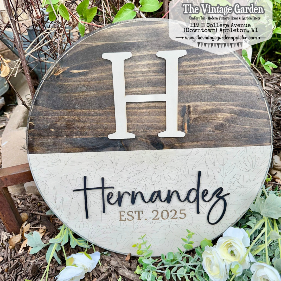 Monogrammed Family & Established Date Sign | Wildflowers | Custom Sign