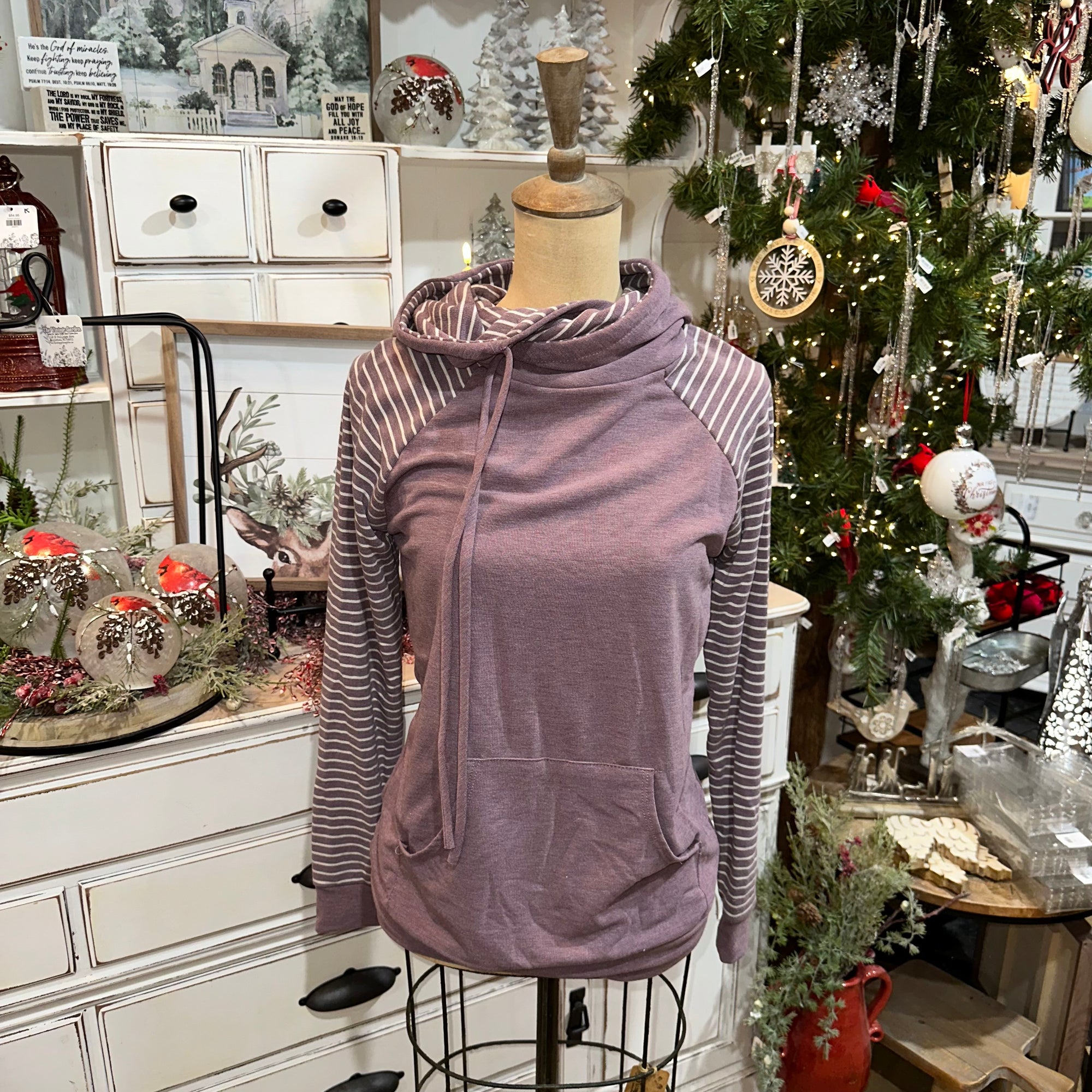 Striped Drawstring Hoodie | Mulberry, Navy, Olive