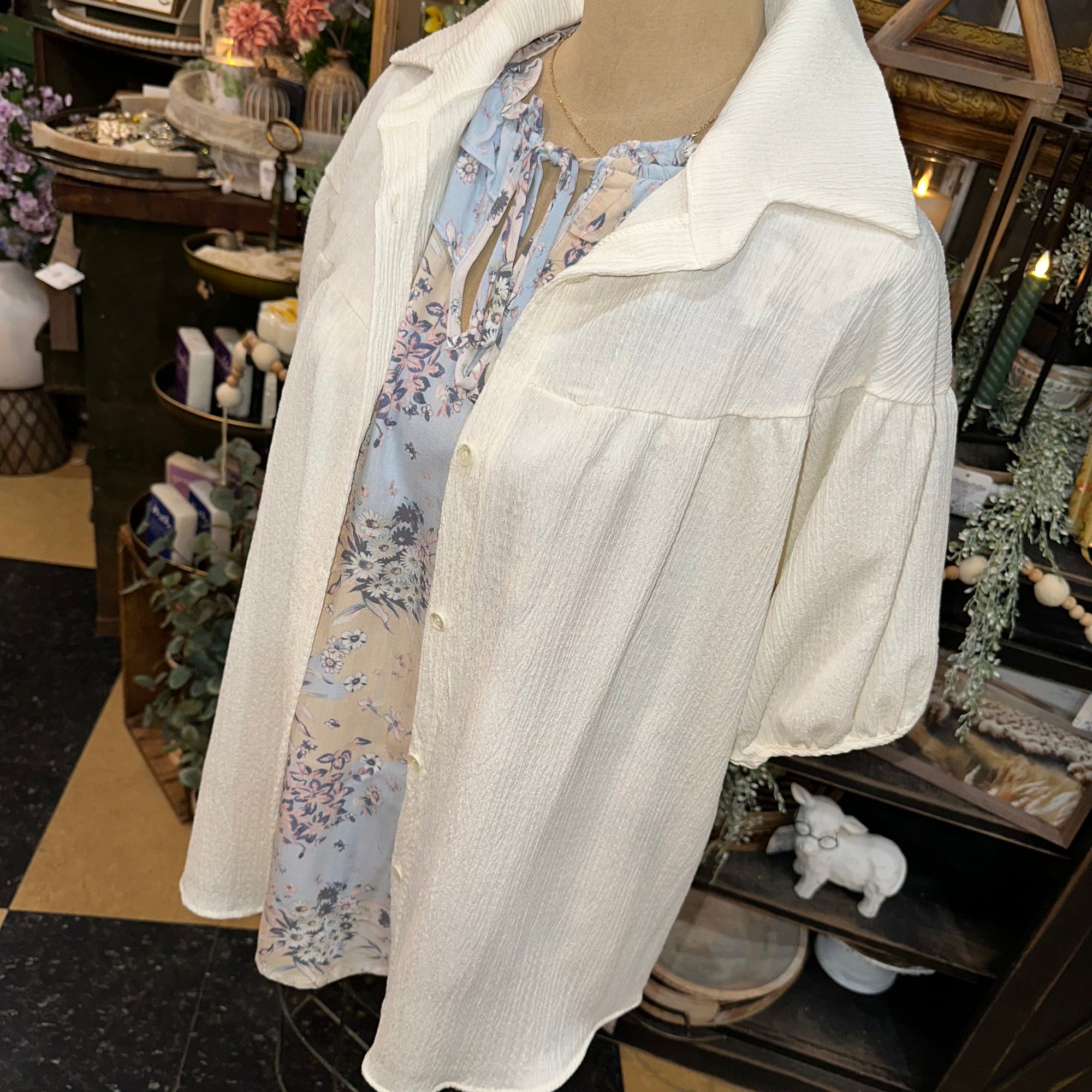 Short Sleeved Button Up Blouse | Cream