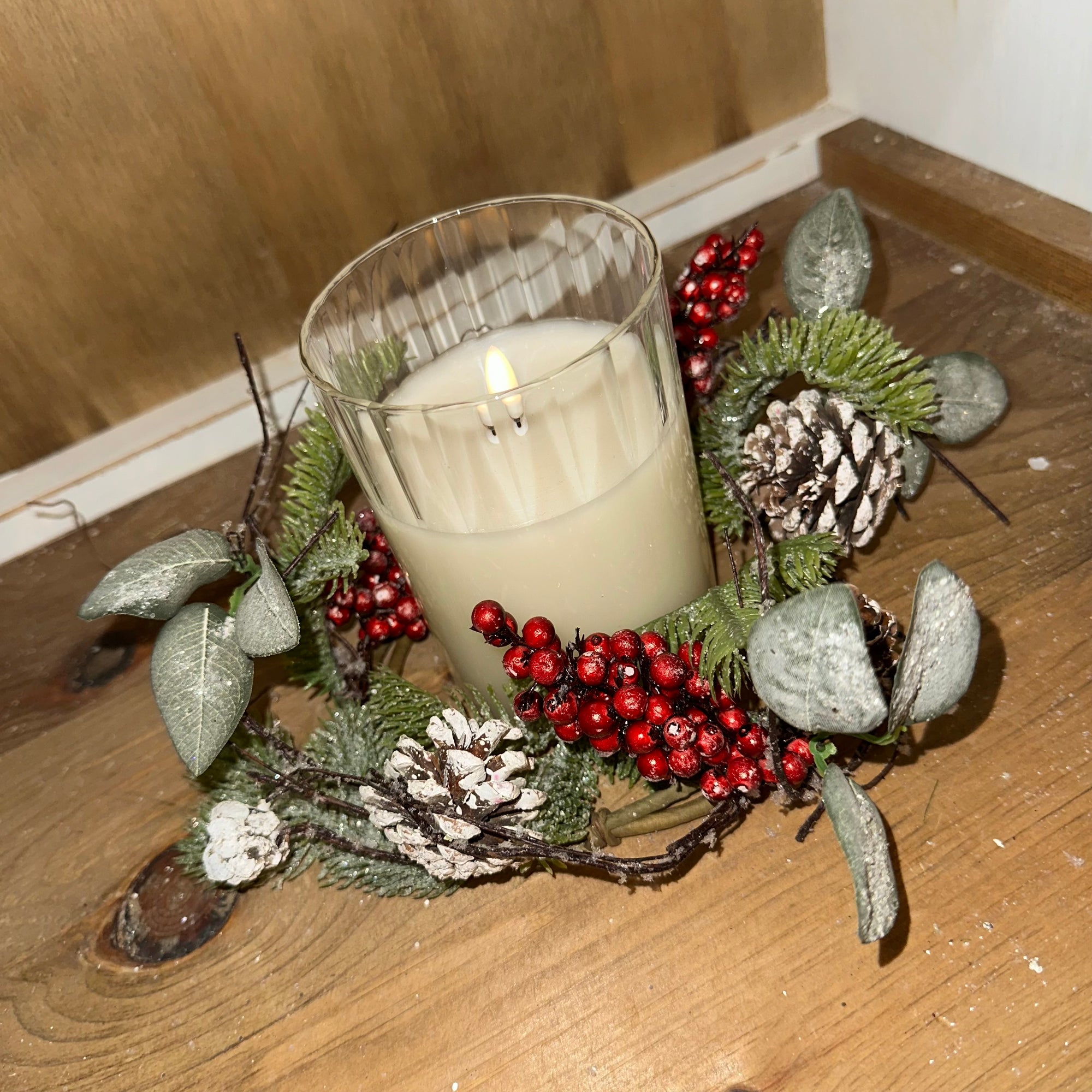 Frosted Pine, Red Berries & Pinecones Ring