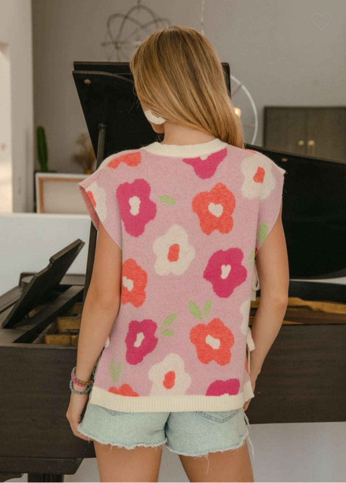 Floral Side-Tied Sweater Vest