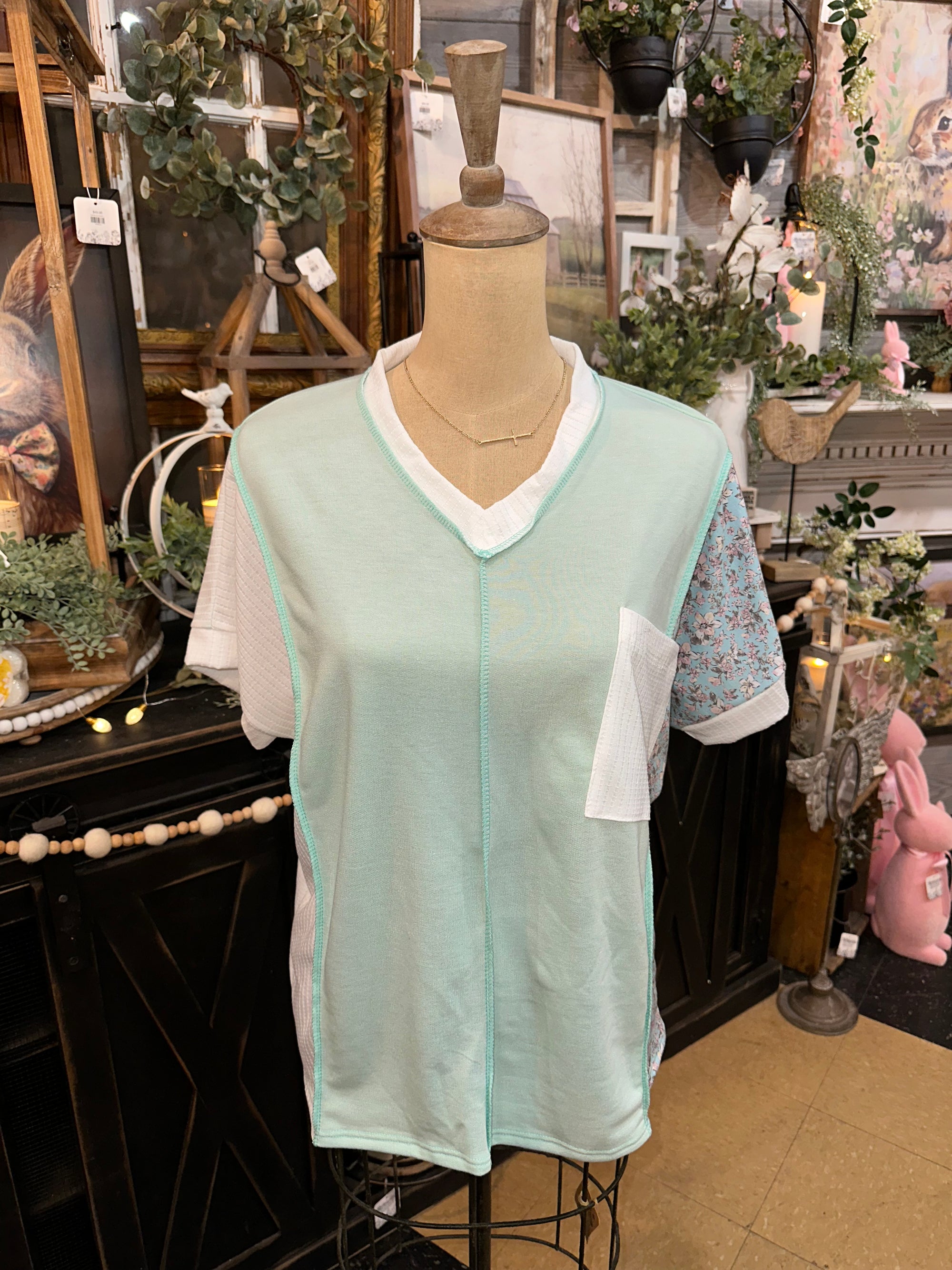 Floral & Mint Patchwork Top