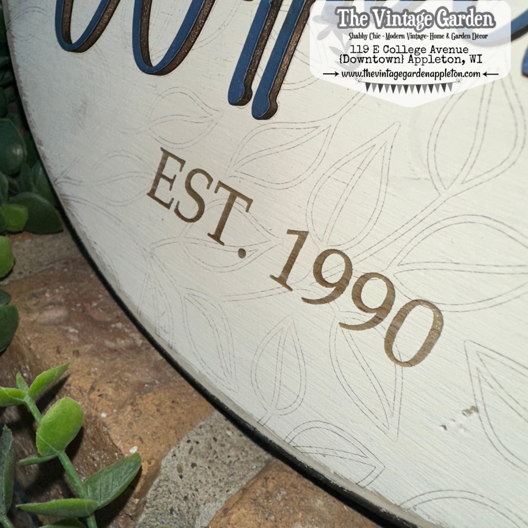 Monogrammed Family & Established Date Sign | Leaves | Custom Sign