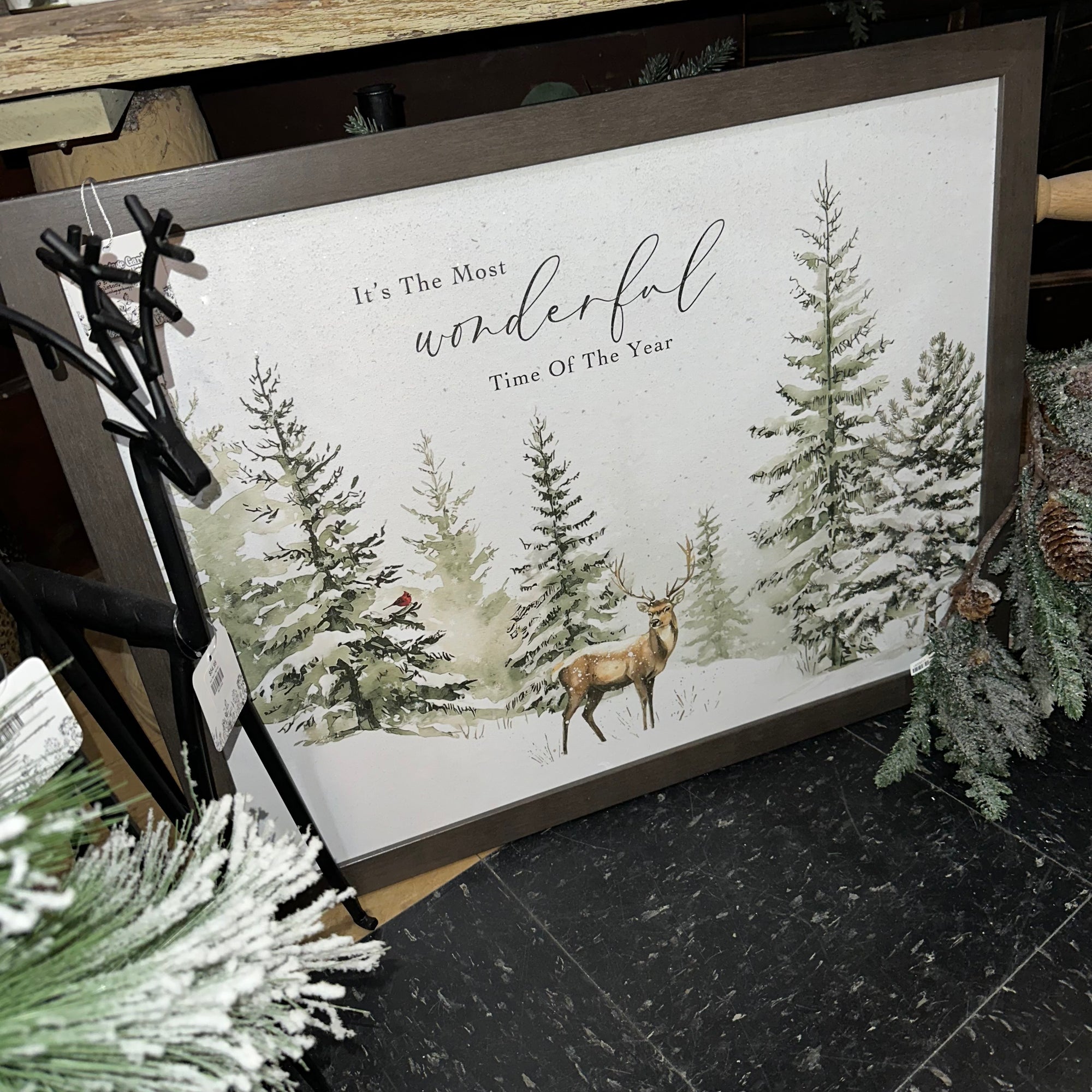 It's the Most Wonderful Time of the Year Winter Deer Scene | Framed Art