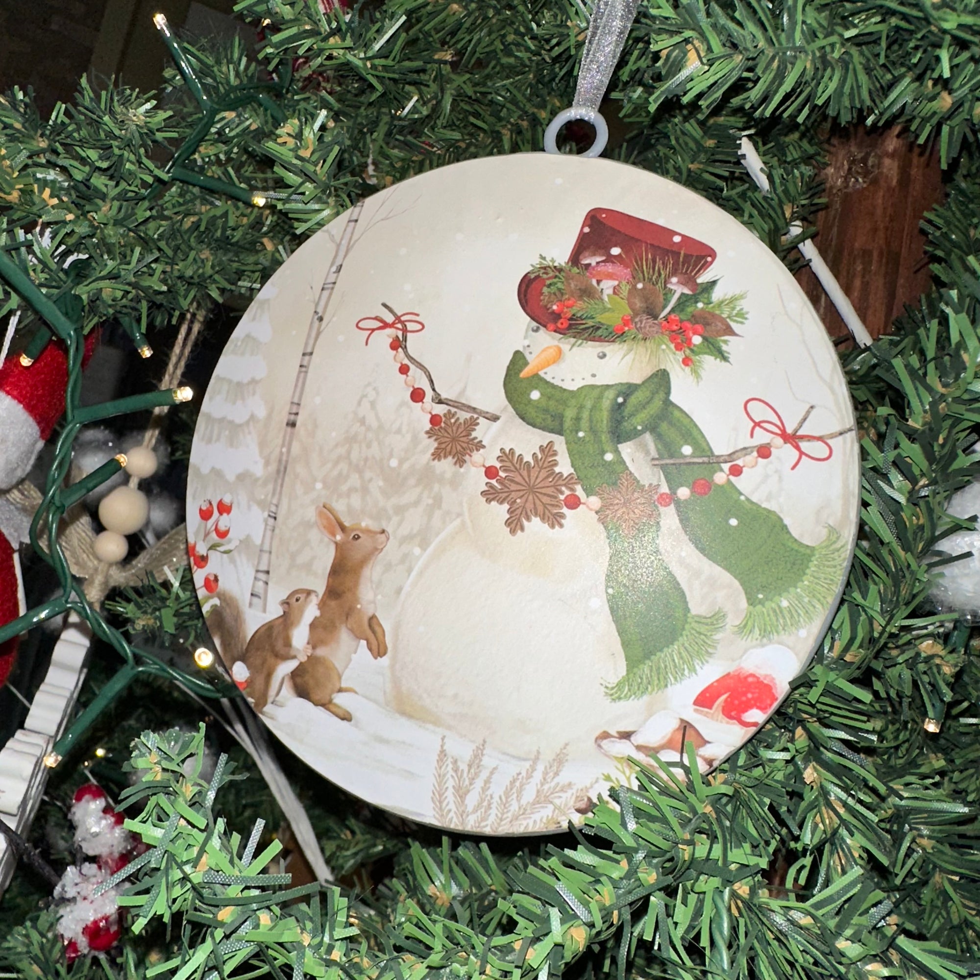 Metal Holiday Snowman Disk | Ornament