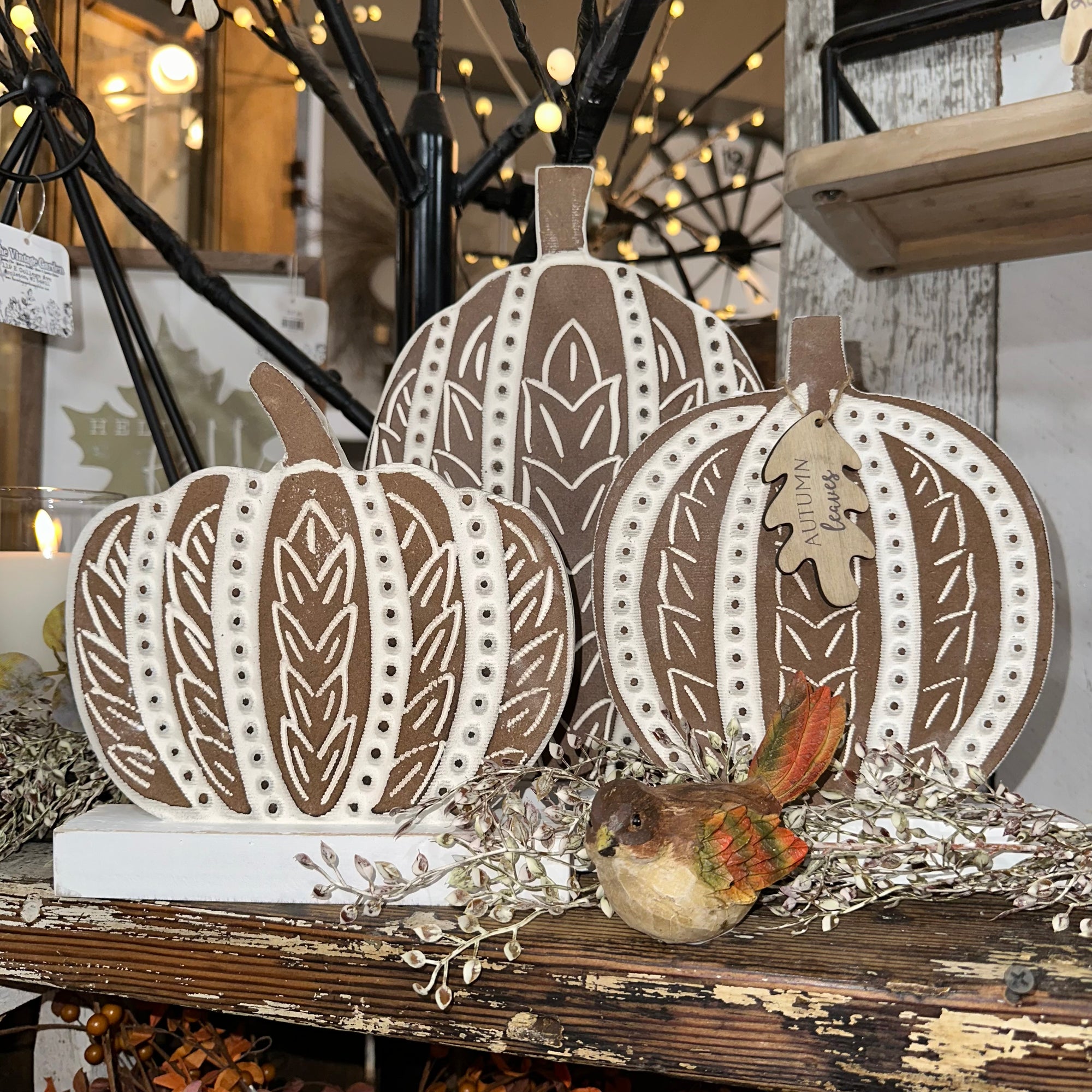 Carved Wood Harvest Pumpkin