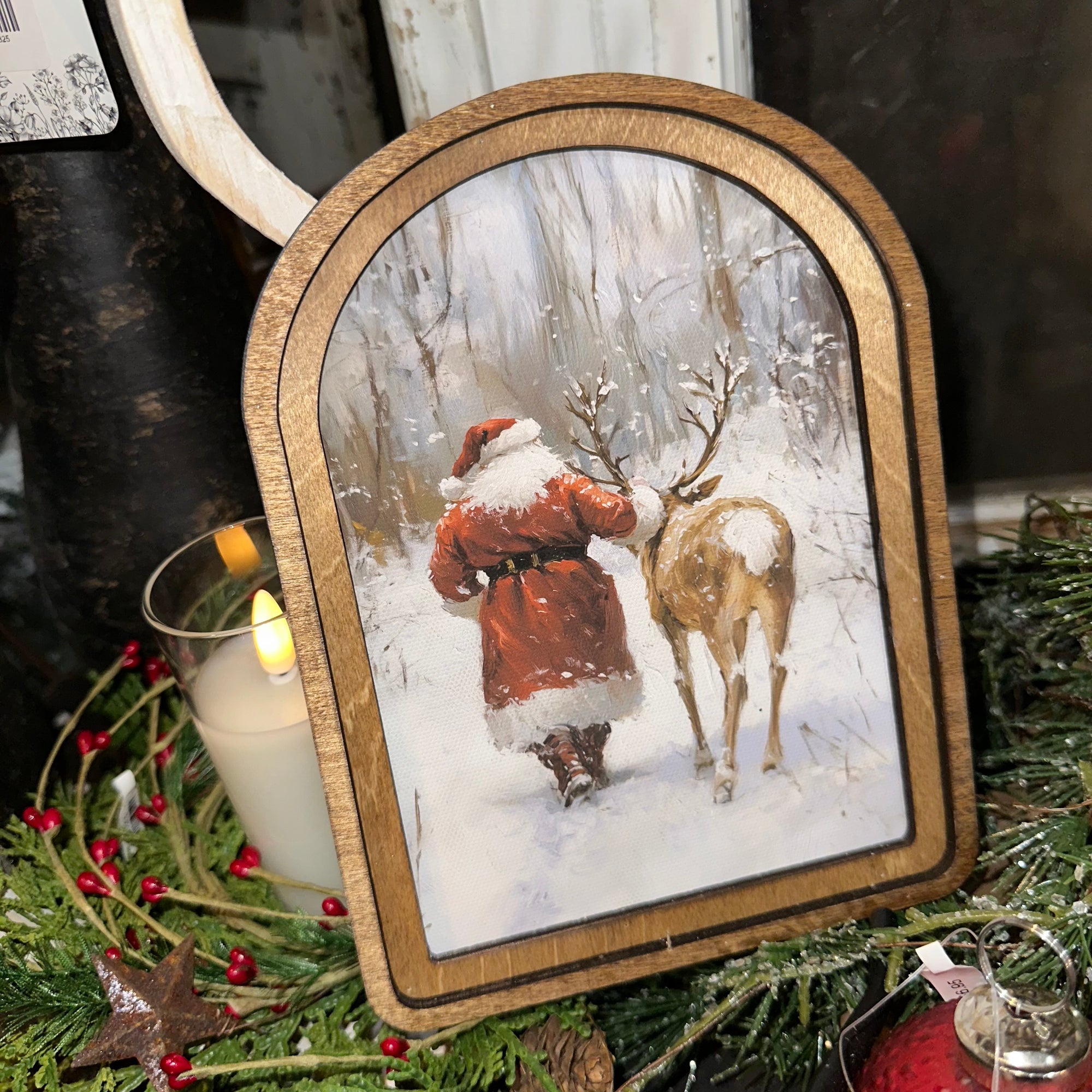 Santa with Reindeer | Arched Art