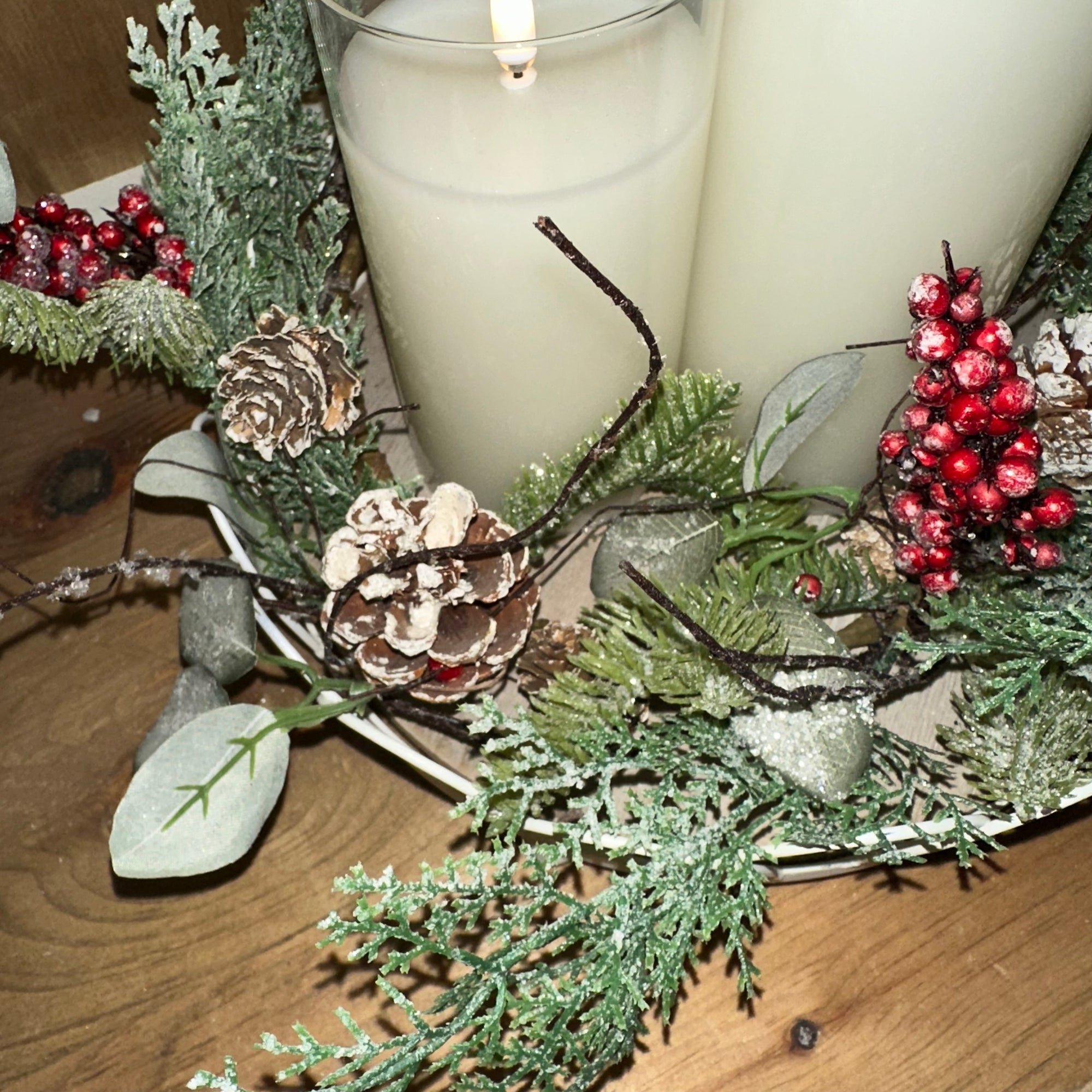 Frosted Pine, Red Berries & Pinecones Ring