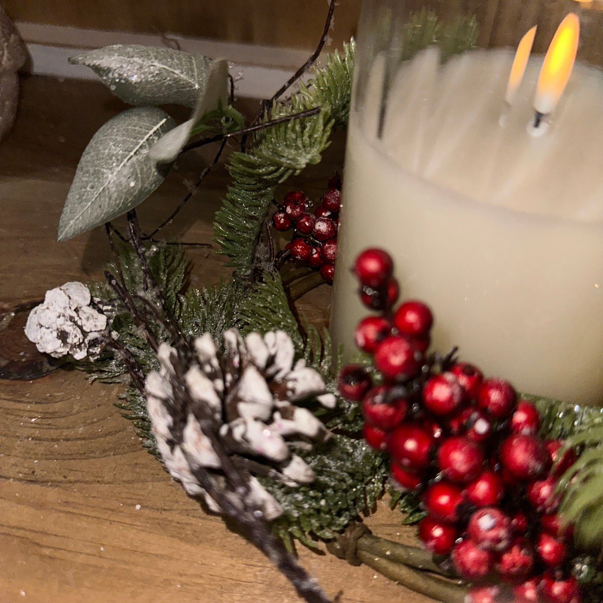 Frosted Pine, Red Berries & Pinecones Ring