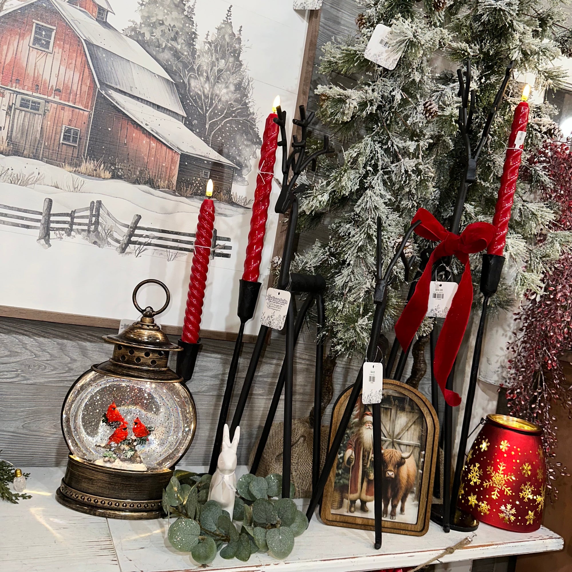 Taper Candle | Red Twisted Wax | Battery Operated