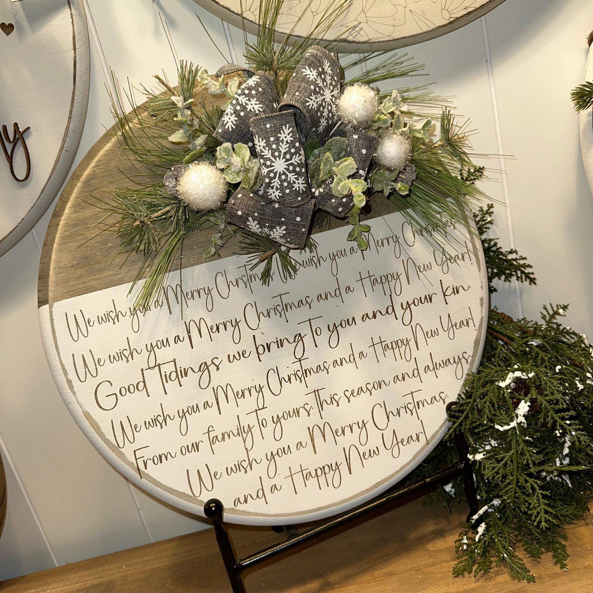 We Wish You A Merry Christmas | Grey Snowflakes | Custom Sign