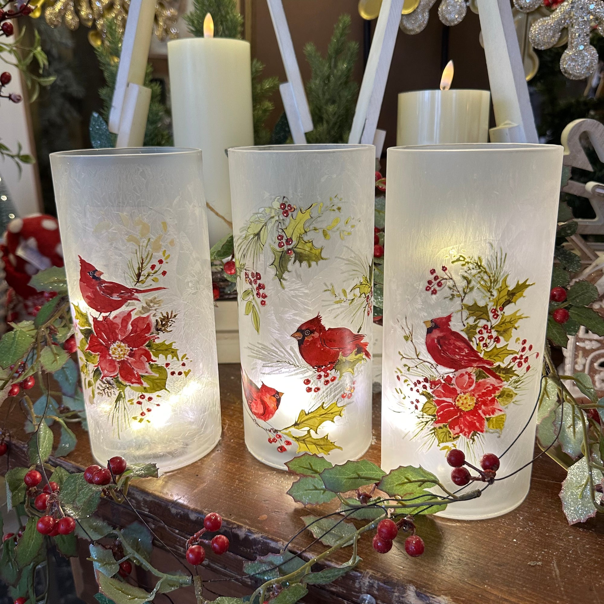 Frosted Cardinal Luminary | Battery Operated